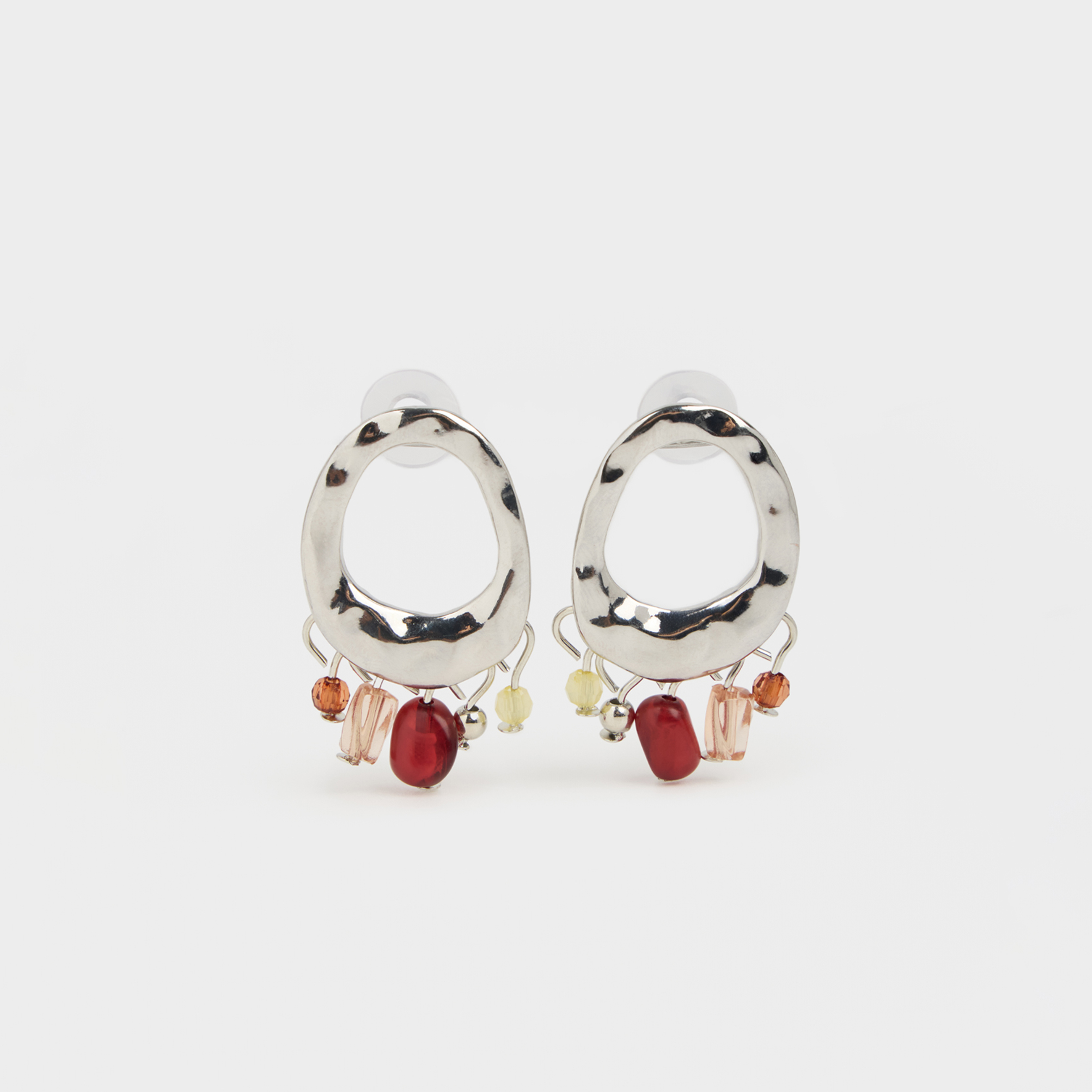 Серьги-пусеты, 4 см, 2 шт, металл/пластик, серебристые, Бусины, Jewelry
