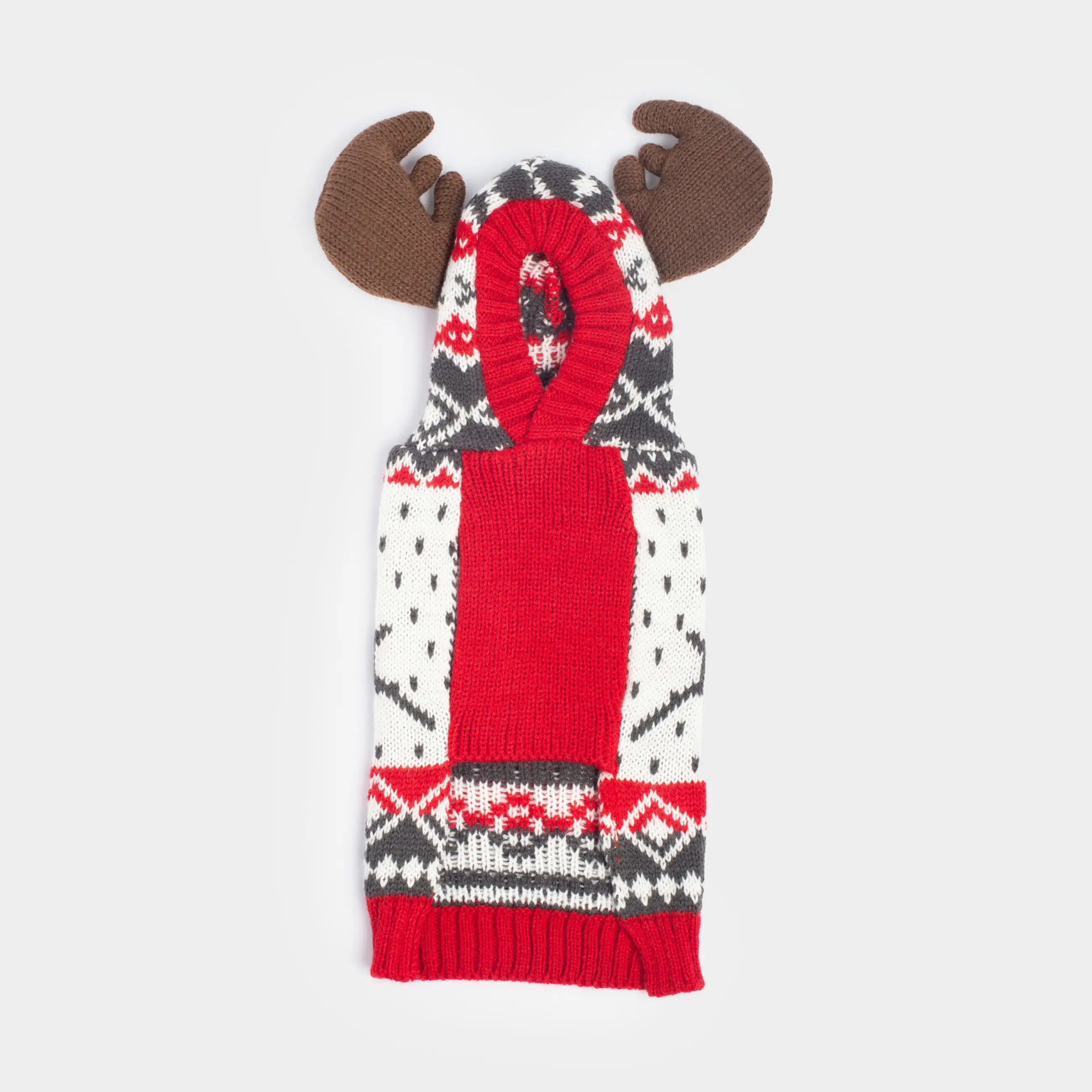 Свитер для животных, 32 см, р. S, с капюшоном, акрил, бело-красный, Зимний узор, Fashion pet