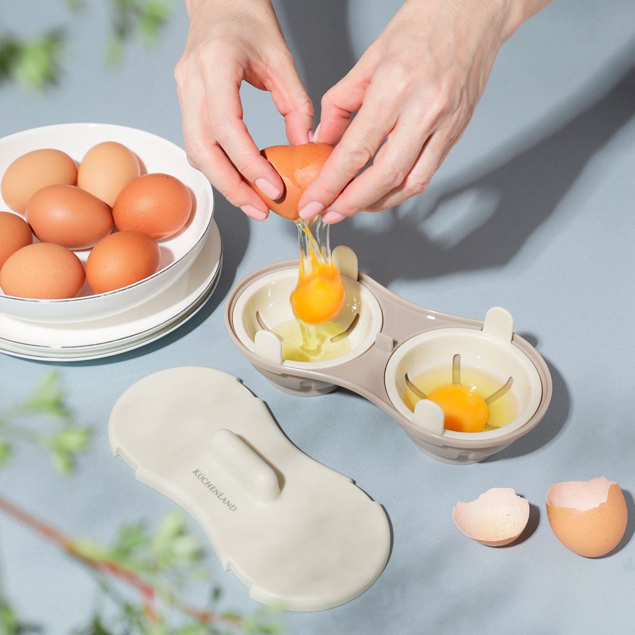 Форма для яйца-пашот в микроволновой печи, 22x12 см, 2 отд, пластик, бежевая, Soft kitchen