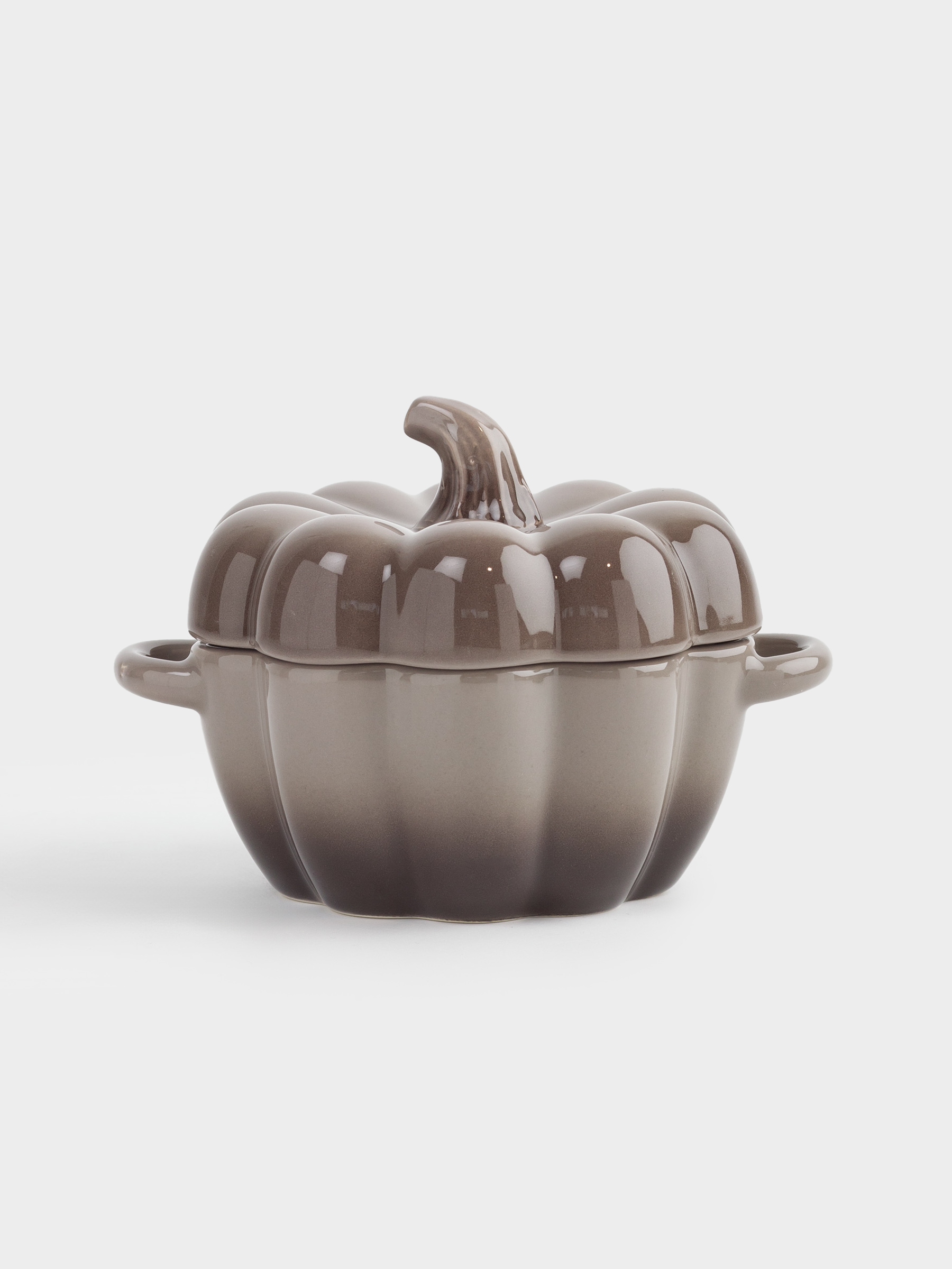 Кокотница, 11 см, 350 мл, с крышкой, керамика, серо-коричневая, Тыква, Gourd, image-0
