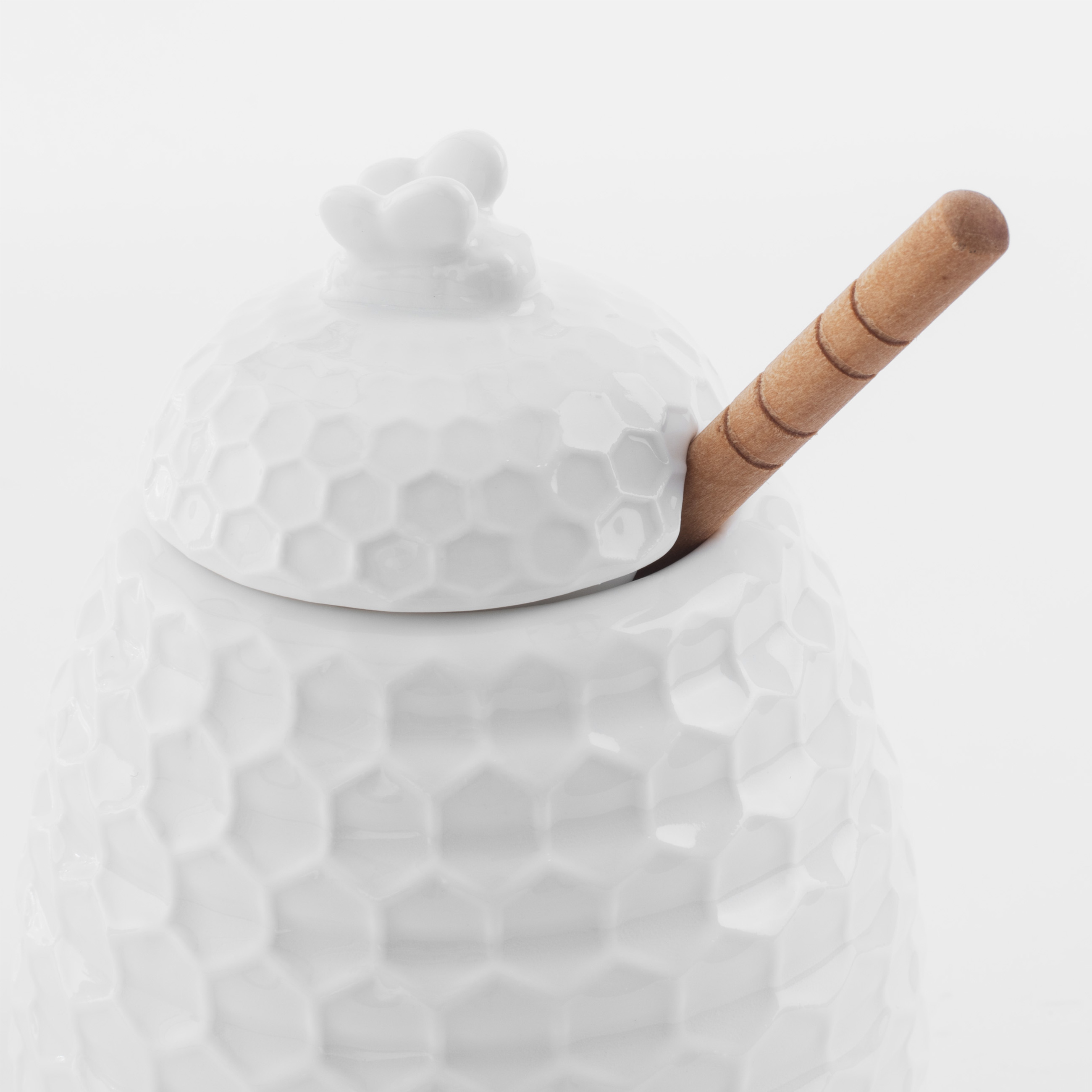 Банка для меда, 400 мл, с ложкой, фарфор P/бамбук, Соты, Honey , image-3