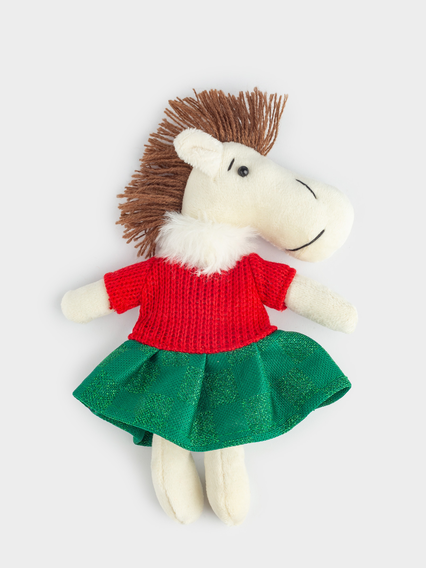 Магнит, 18 см, мягкий, полиэстер, бежевый, Лошадь в зеленом платье, Cute horse, image-1