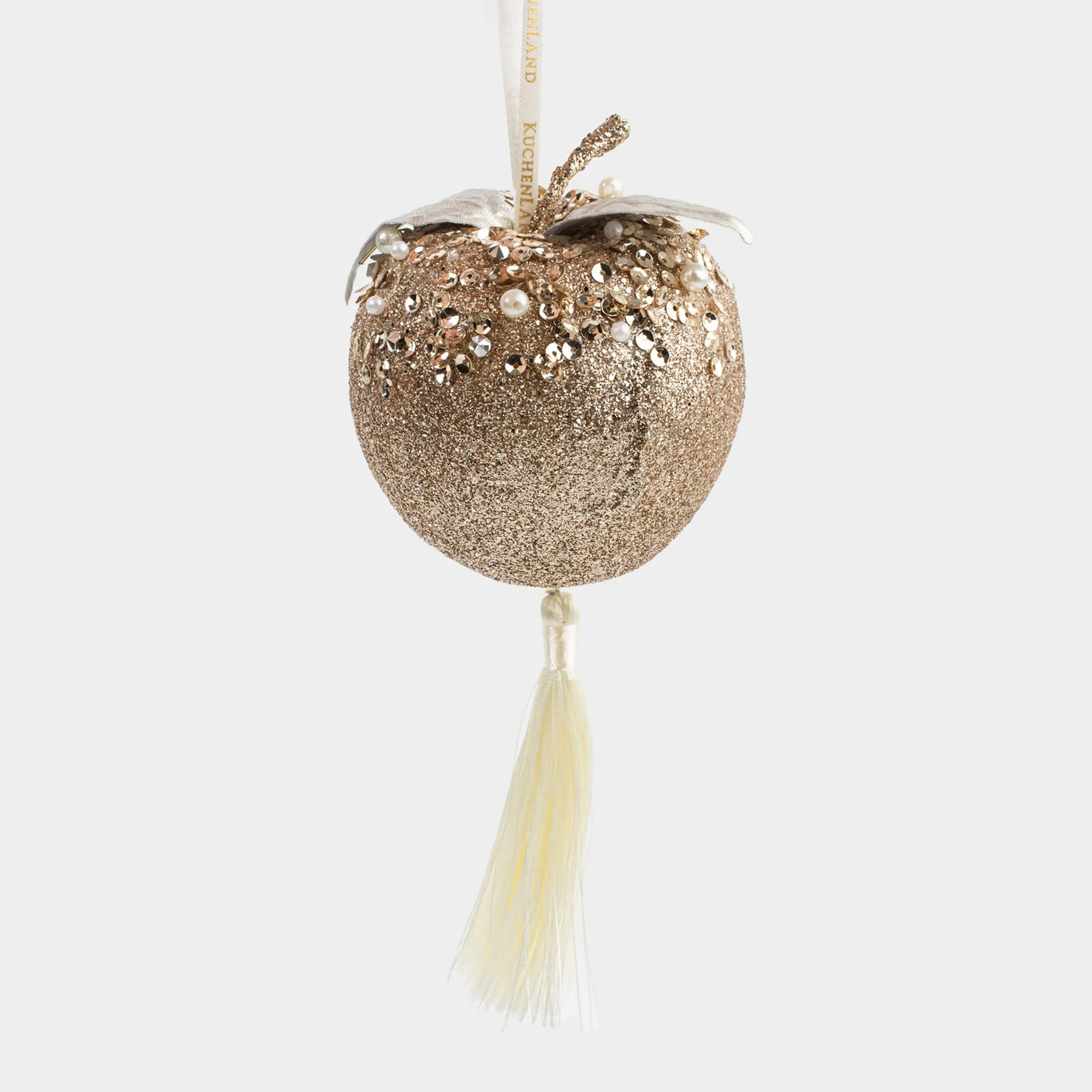 Игрушка елочная, 9 см, пенопласт, шампань, Яблоко с кисточкой, Figure sparkle
