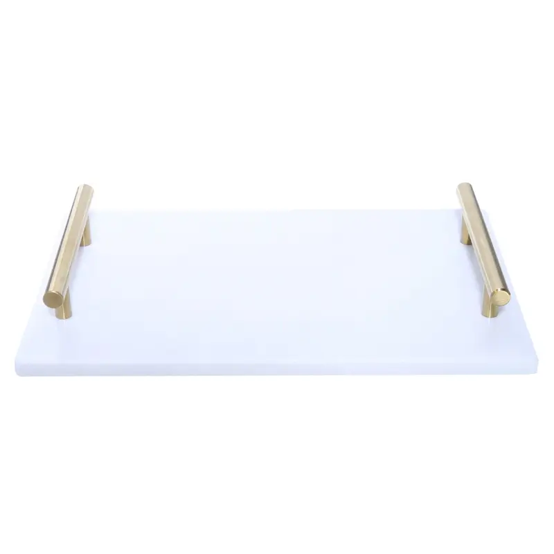 Поднос, 30x20 см, с ручками, мрамор, прямоугольный, белый/золотистый, Marble ,image-0