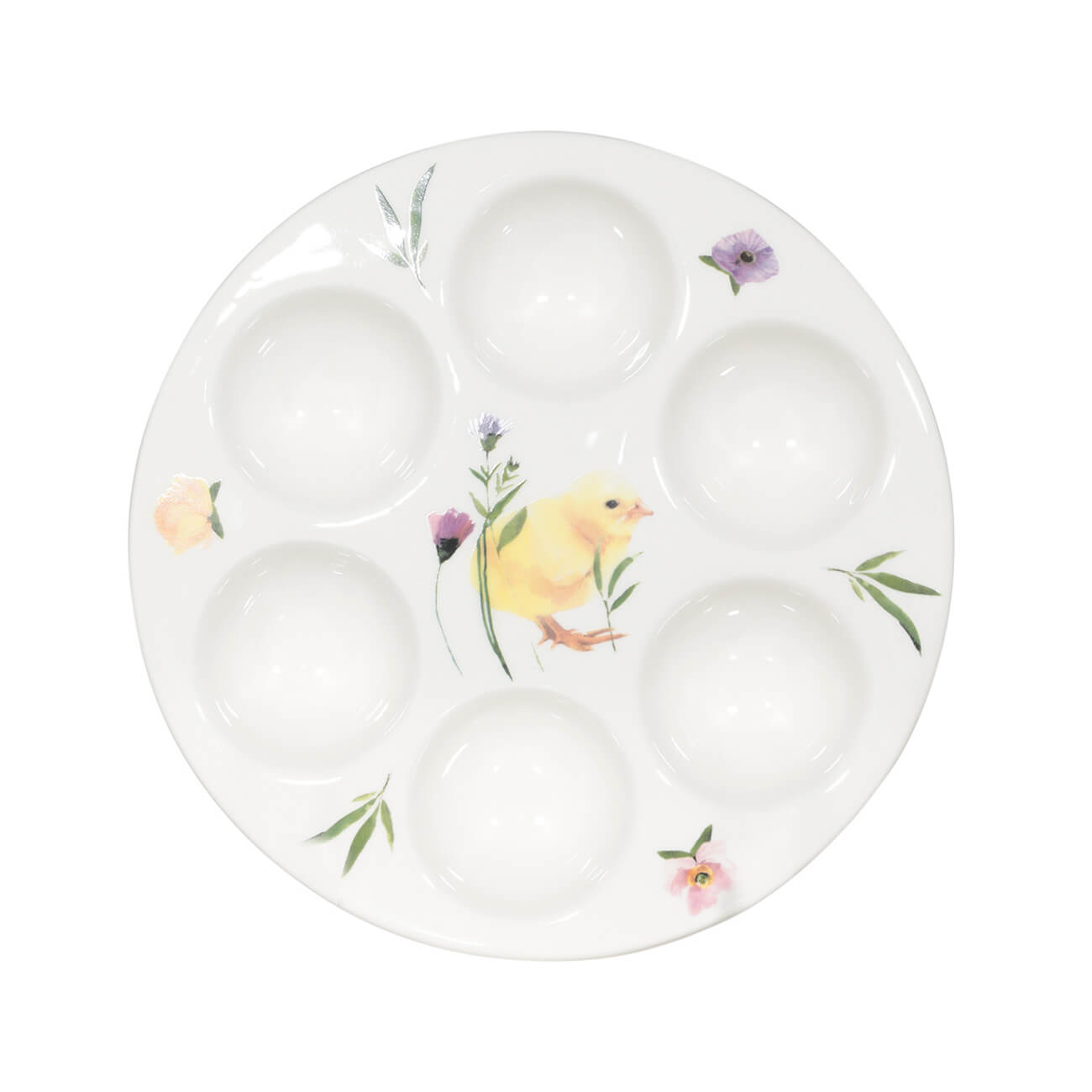

Блюдо пасхальное, 18 см, 6 отд, керамика, белое, Цыпленок и цветы, Easter