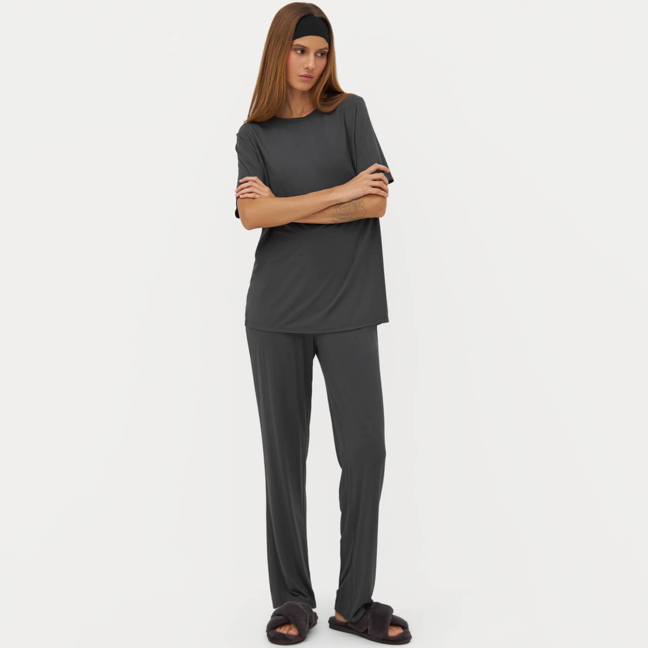 

Брюки женские, домашние, р. XL, модал/эластан, графитовые, Callisto