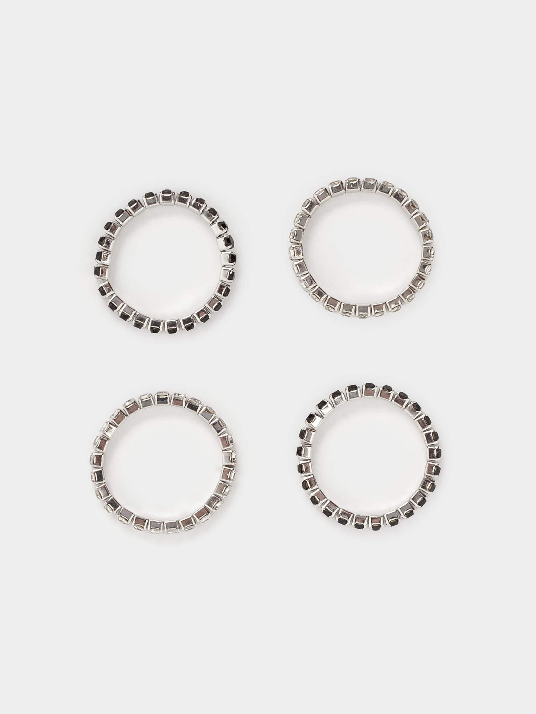 Набор колец, р. S-M, 4 шт, единый размер, металл/стразы, Кристаллы, Jewelry crystal