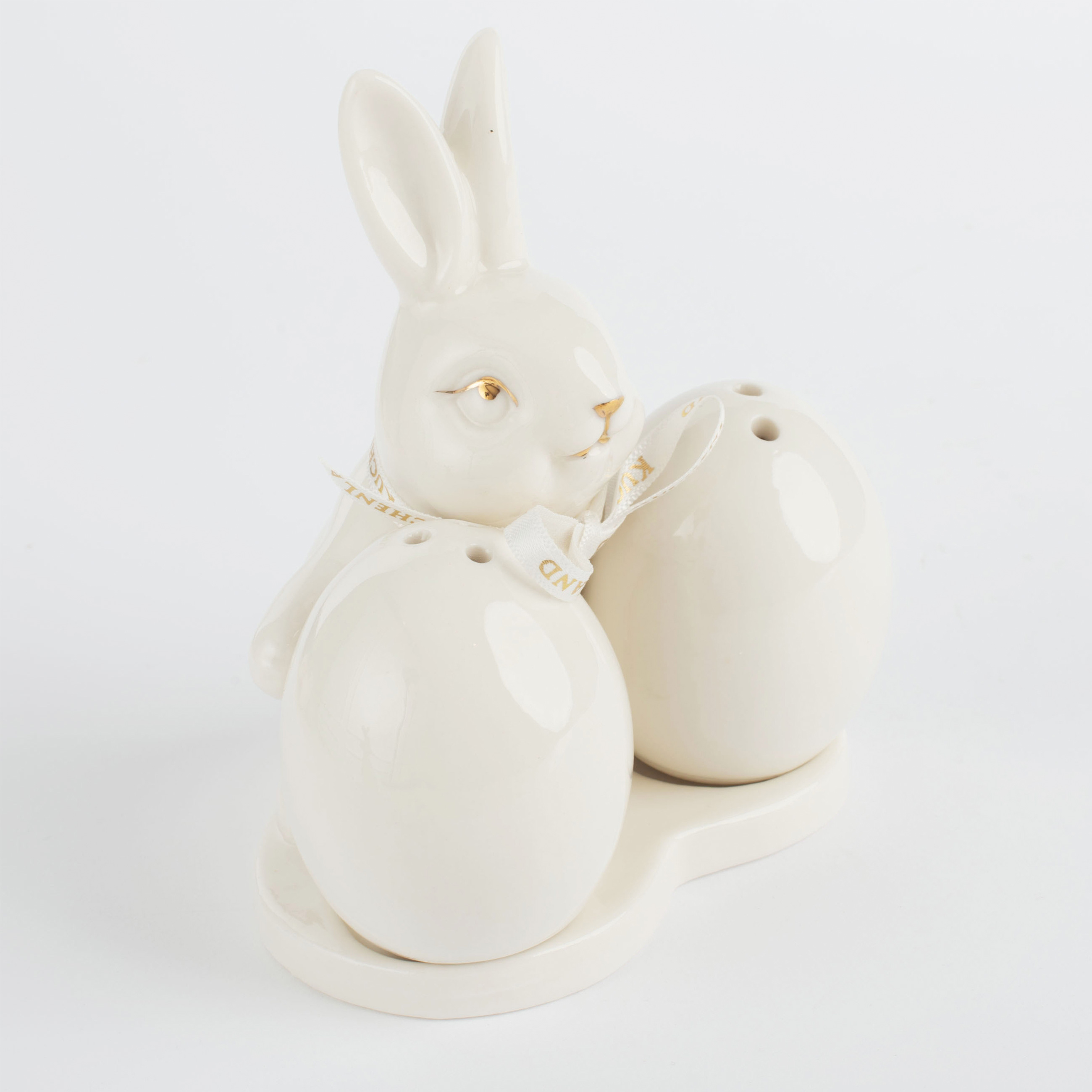 Набор для соли и перца, 12 см, на подставке, фарфор Р, белый, Кролик и яйца, Easter gold изображение № 2