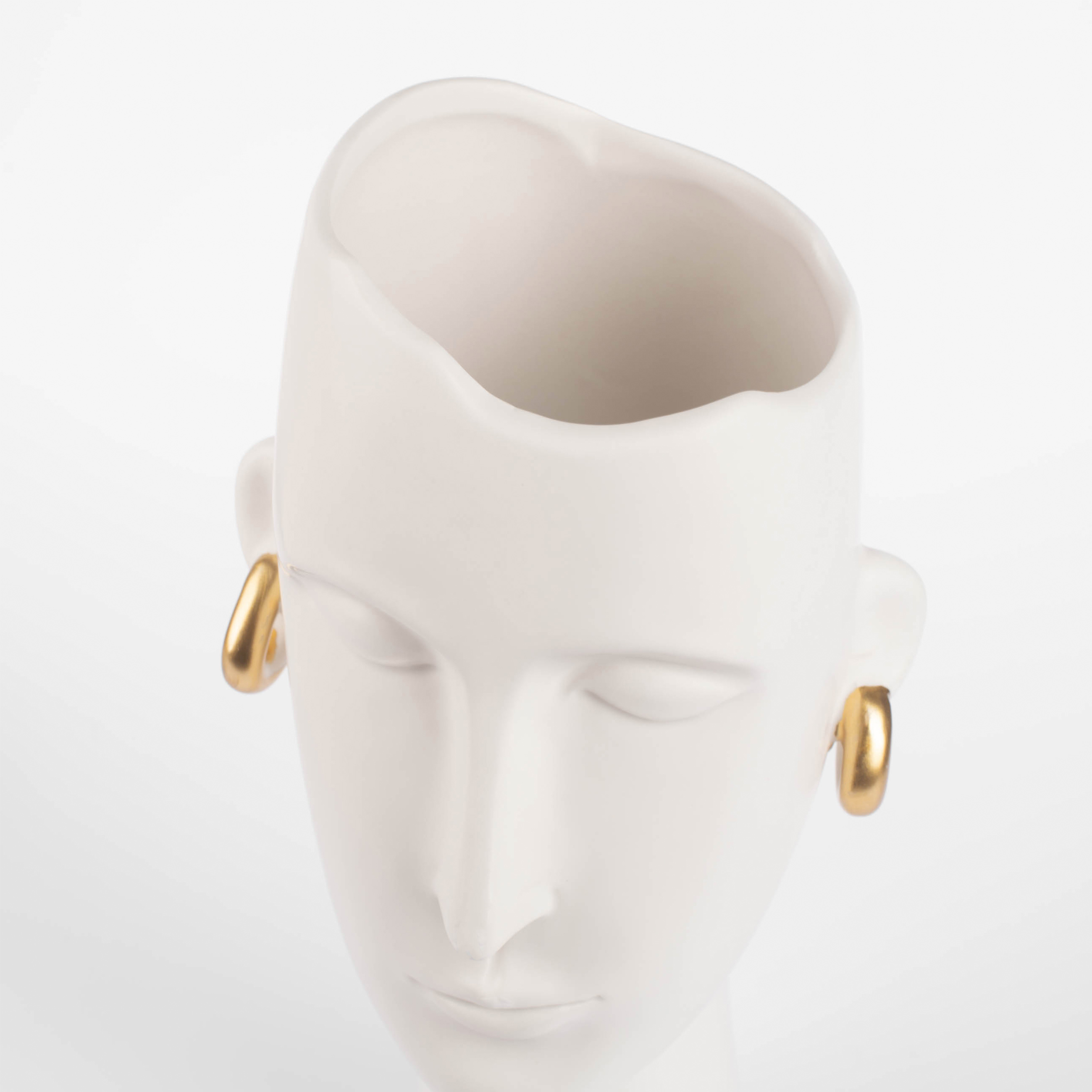 Ваза для цветов, 33 см, декоративная, керамика, белая, Девушка в золотистых сережках, Face изображение № 4
