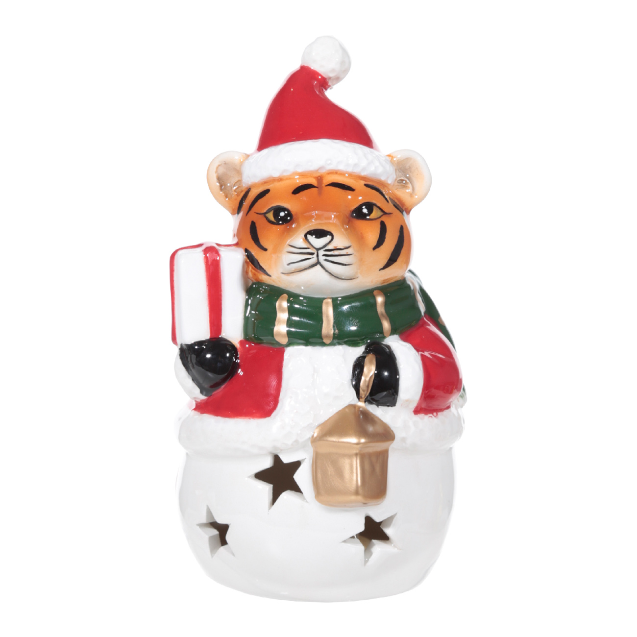 

Статуэтка с подсветкой, 12 см, керамика, оранжевая, Тигр с подарком, Tiger