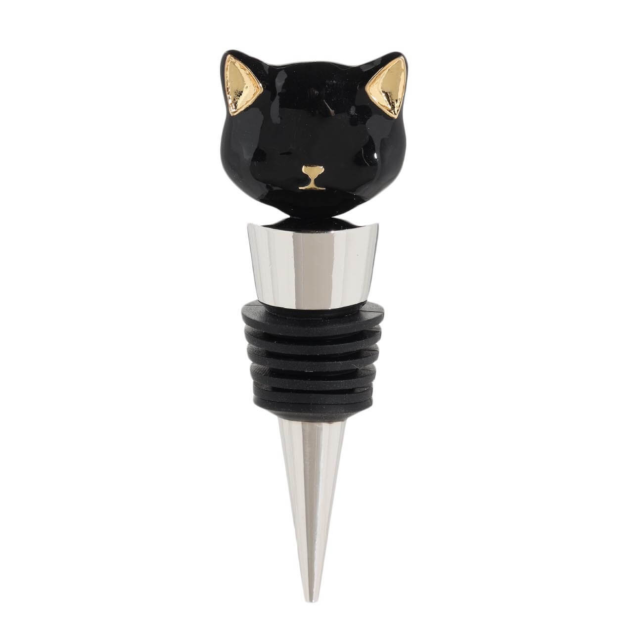 Пробка для винной бутылки, 10 см, металл/стекло, черная, Кот, Cat night изображение № 1