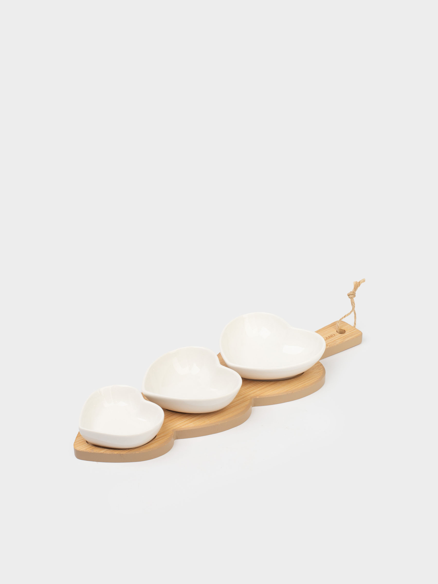 Набор для закусок, 3 пр, на подставке, фарфор/бамбук, Сердца