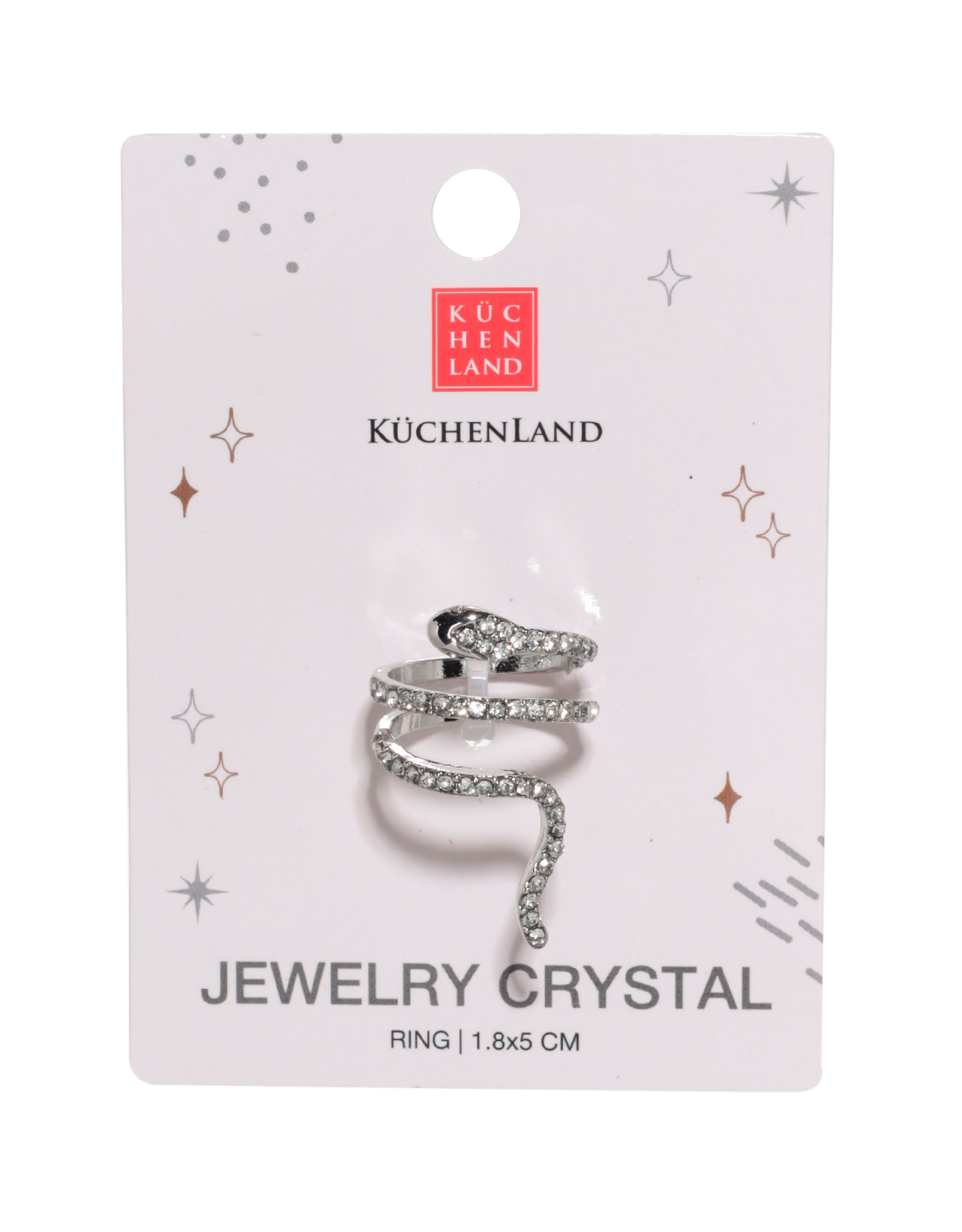 Кольцо, р. S-M, единый размер, металл/стразы, серебристое, Змея, Jewelry crystal, image-4