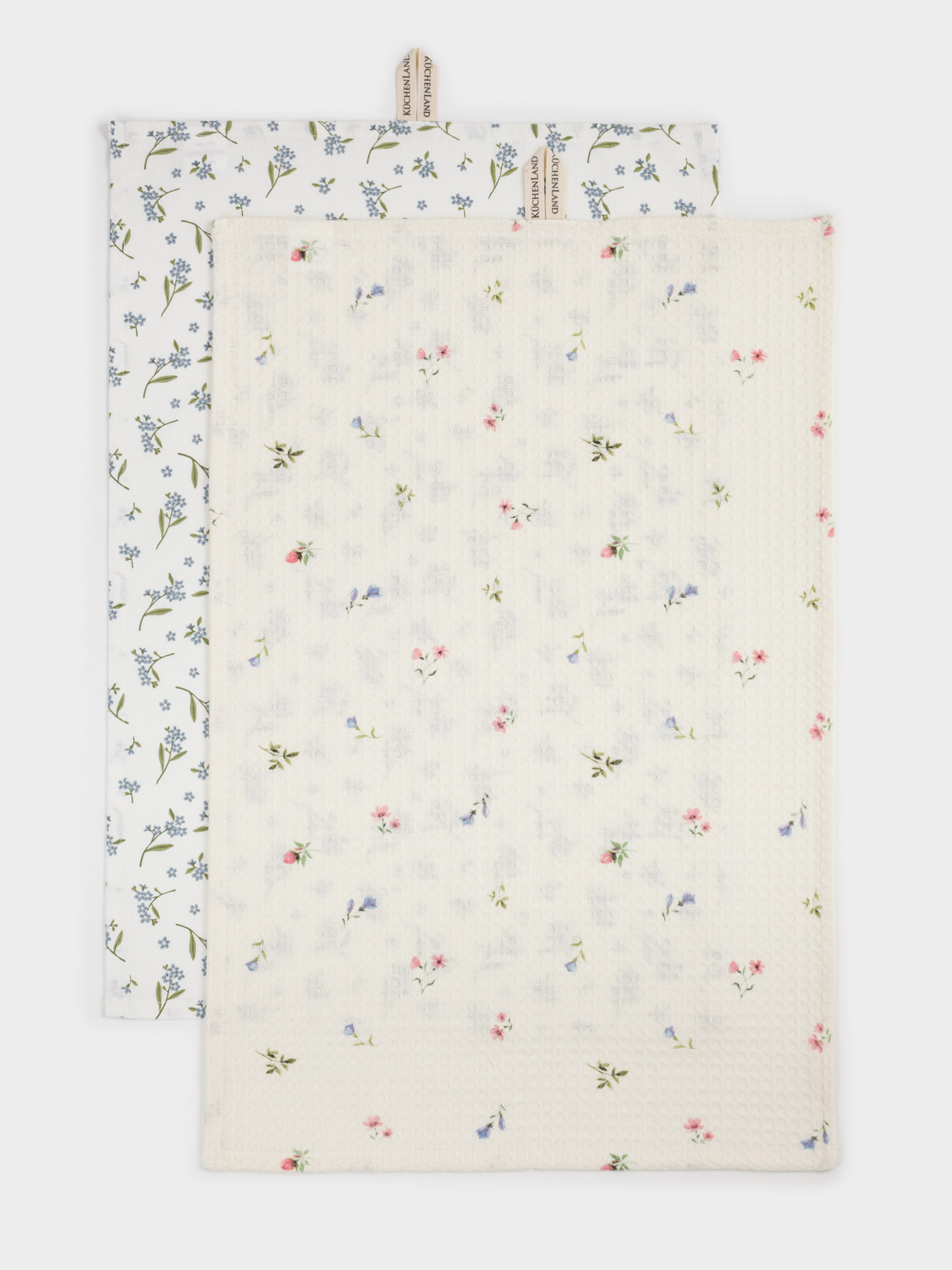 Полотенце кухонное, 40х60 см, 2 шт, хлопок, белое/молочное, Цветы, El flora, image-0