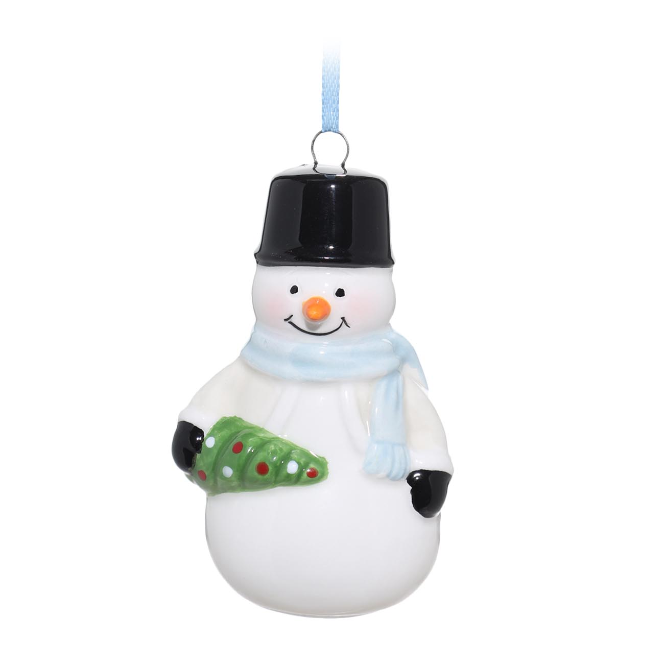 

Игрушка елочная, 8 см, керамика, бело-голубая, Снеговик, Snowman glaze