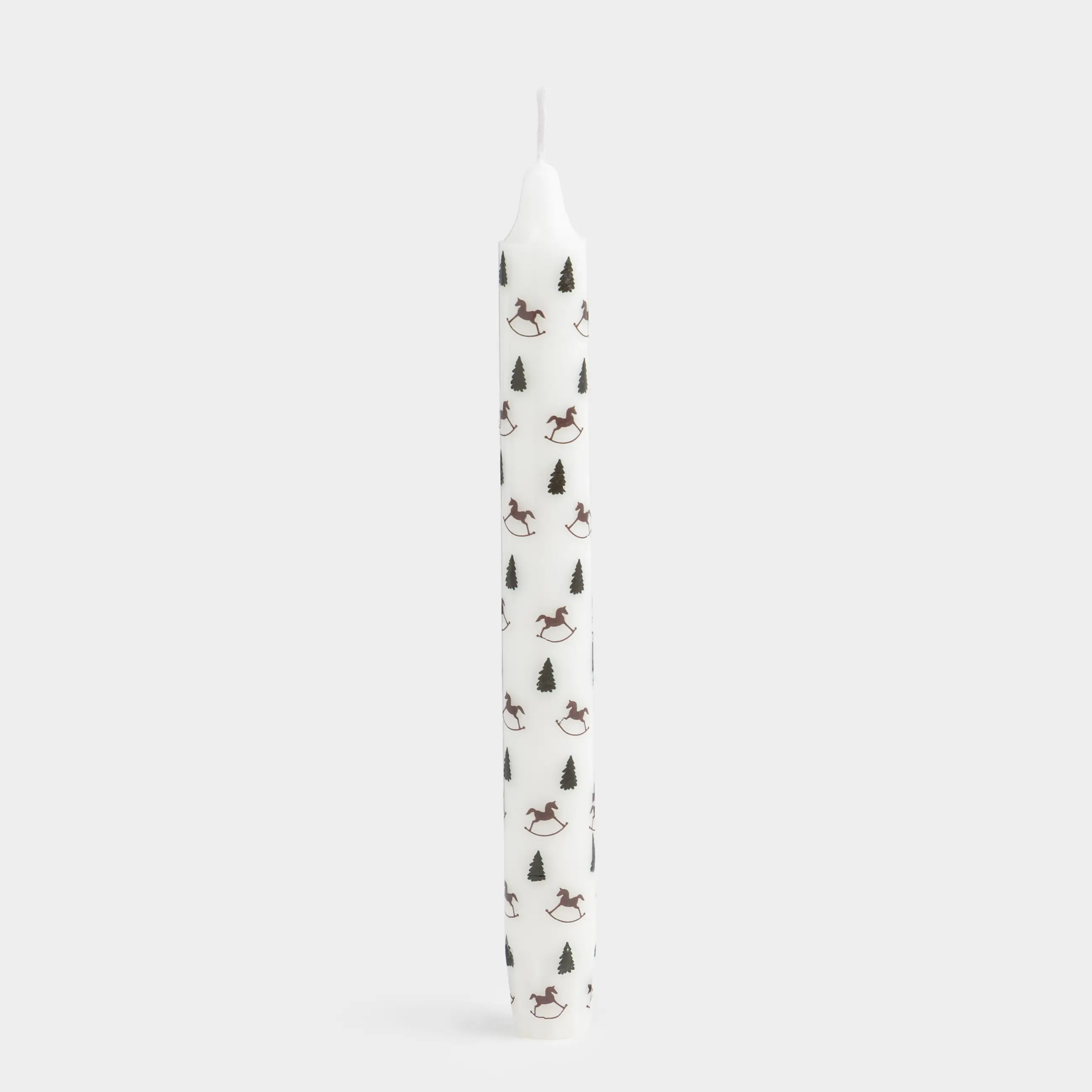 Свеча, 20 см, тонкая, белая, Лошадки и елки, Print candle