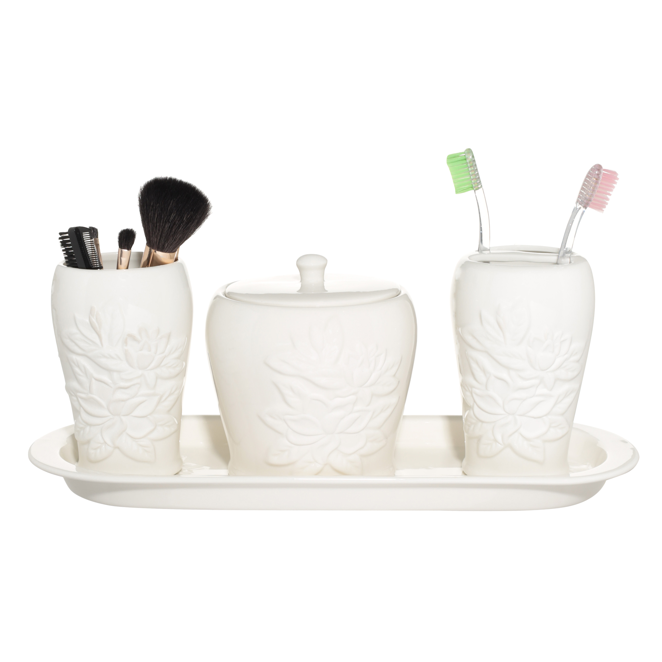 Стакан для зубных щеток, 13 см, керамика, белый, Shower Lotus изображение № 5