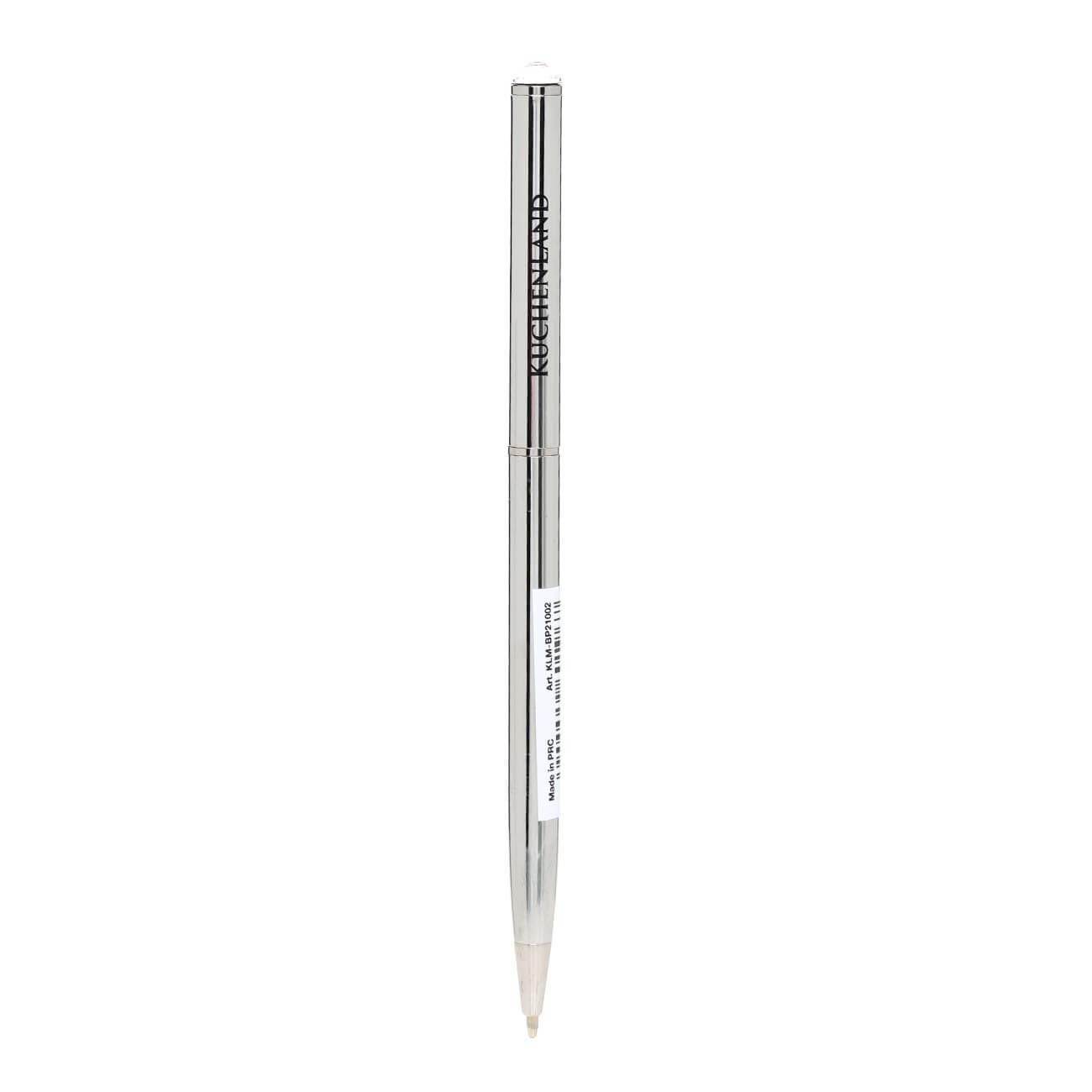 Ручка шариковая, 13 см, с кристаллом, металл, серебристая, Draw