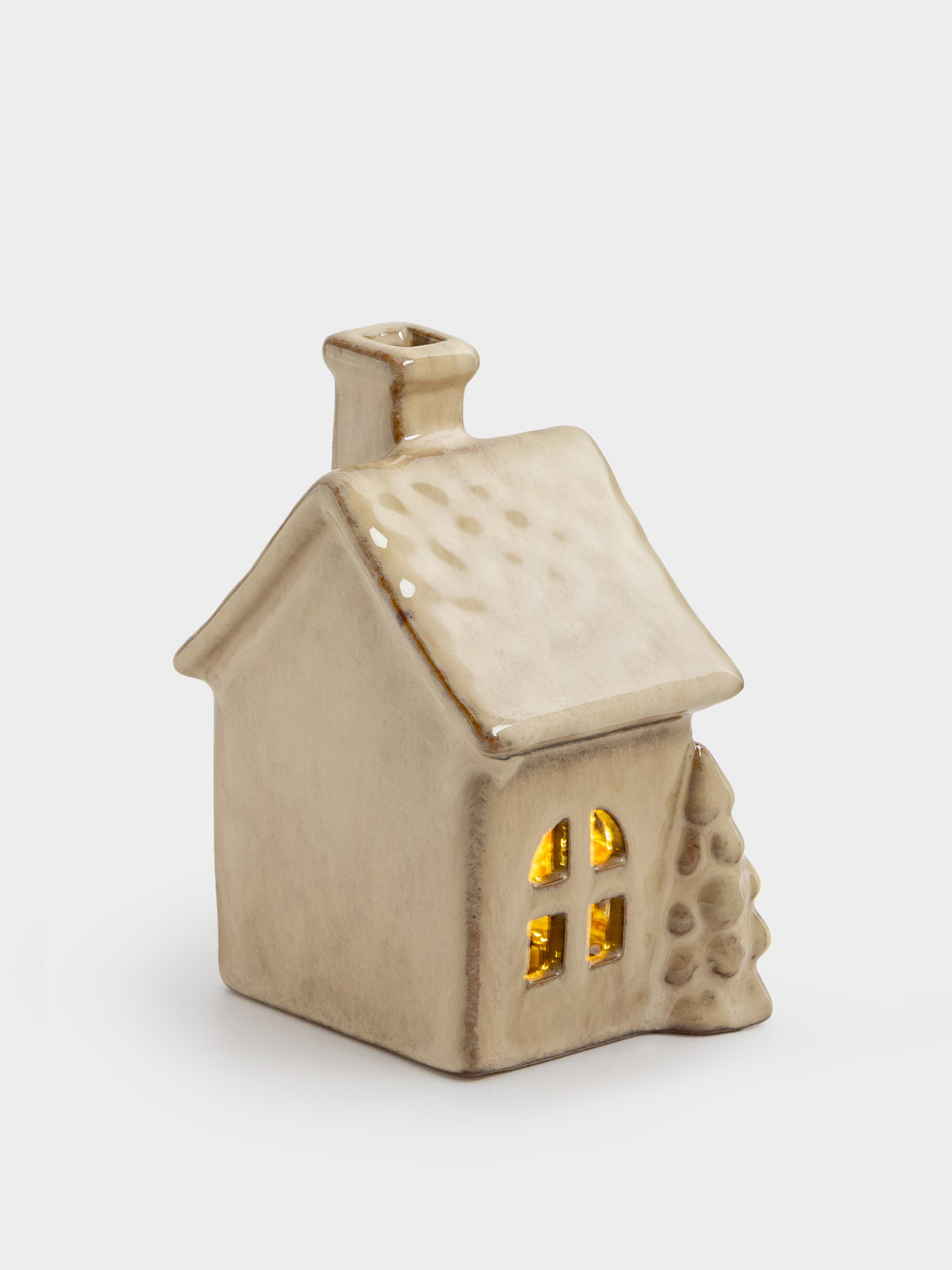 Статуэтка с подсветкой, 13 см, фарфор P, молочно-коричневая, Дом с елками, House shape, image-2