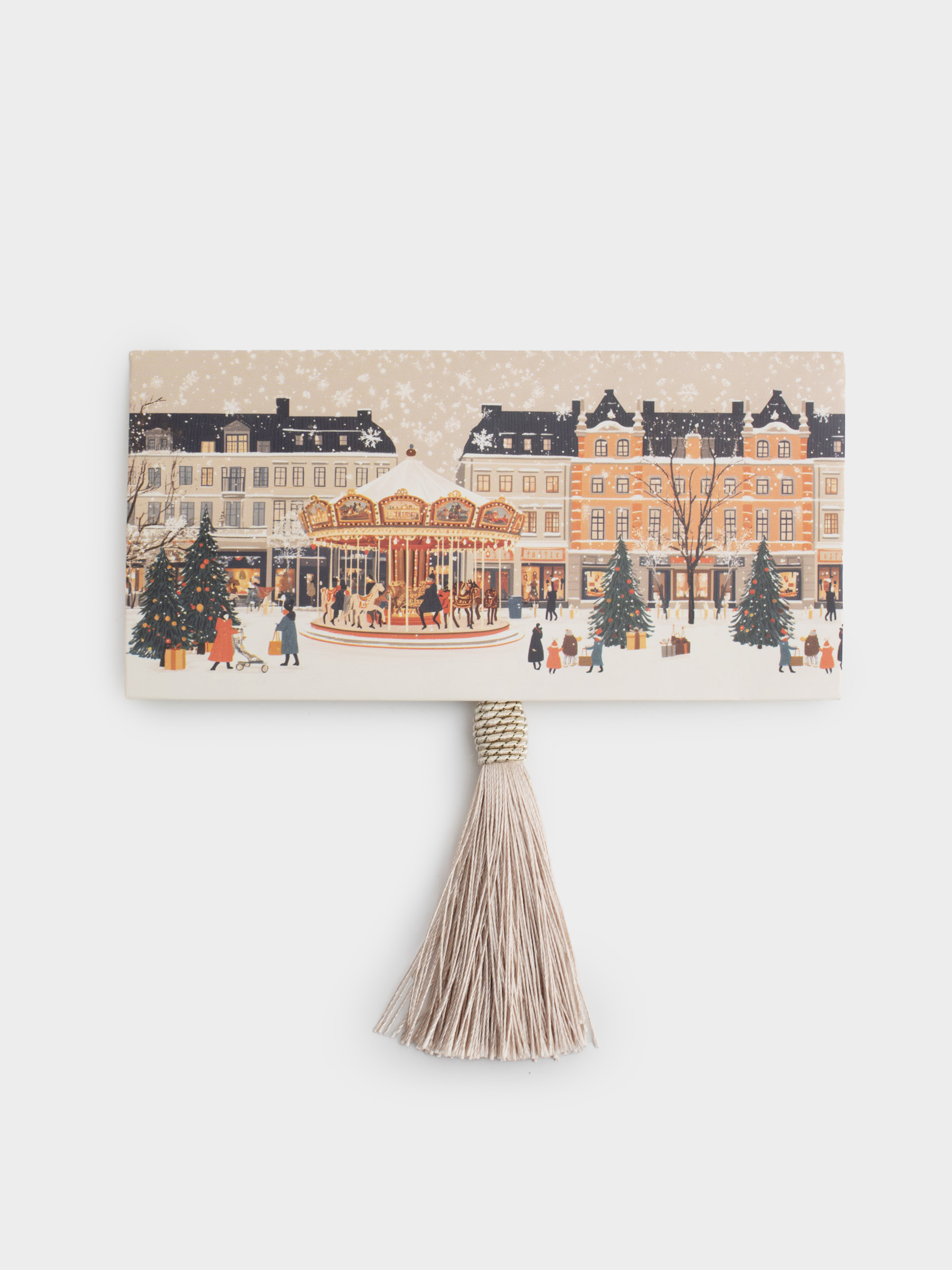Конверт подарочный, 17х9 см, с кисточкой, бумага, молочный, Карусель, Christmas carousel, image-0