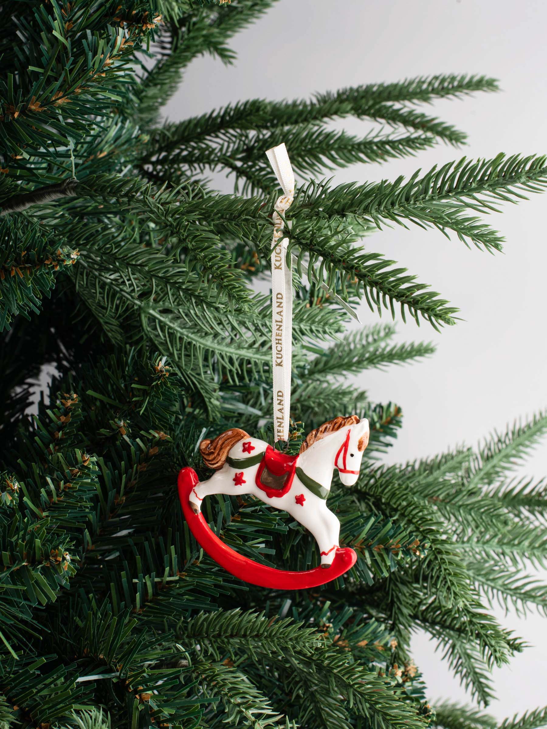 Игрушка елочная, 7 см, фарфор P, бело-красная, Лошадь, Figure christmas, image-3