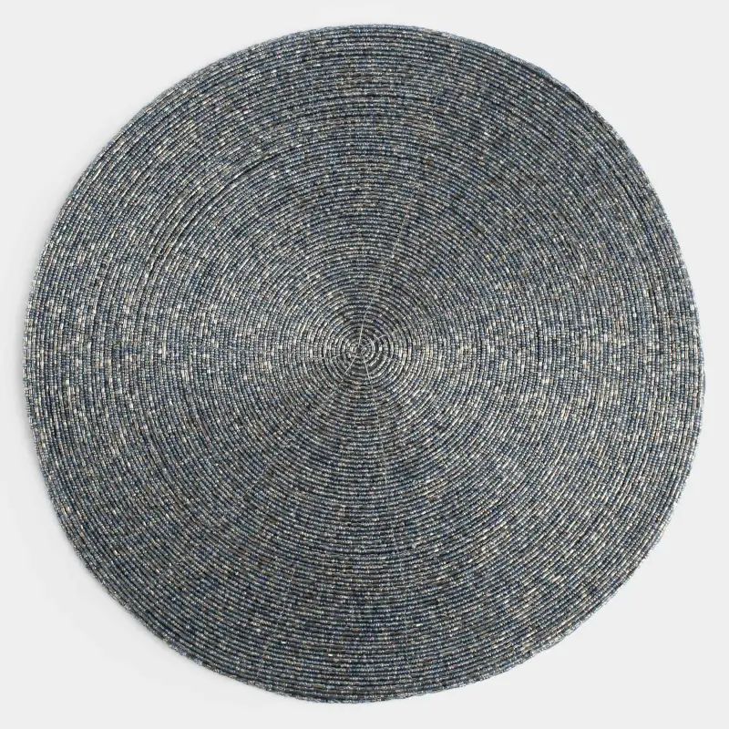 Салфетка под приборы, 36 см, бисер, круглая, серебристая, Shiny beads, image-0