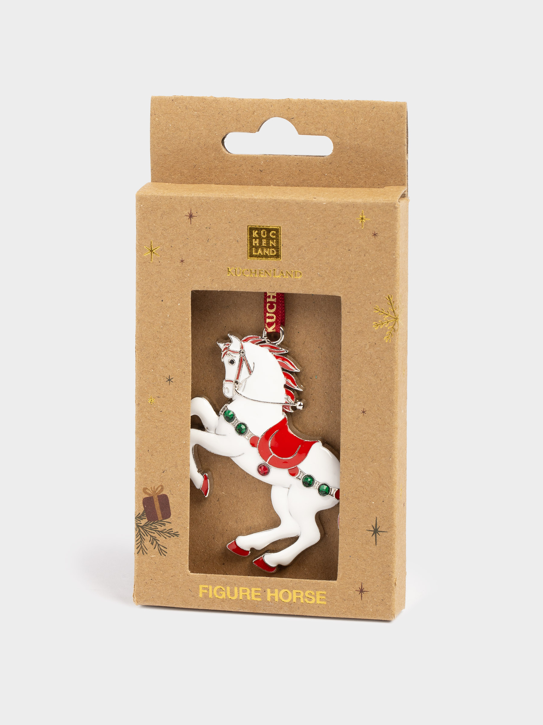 Игрушка елочная, 4 см, металл, серебристо-красная, Конь со стразами, Figure horse, image-3