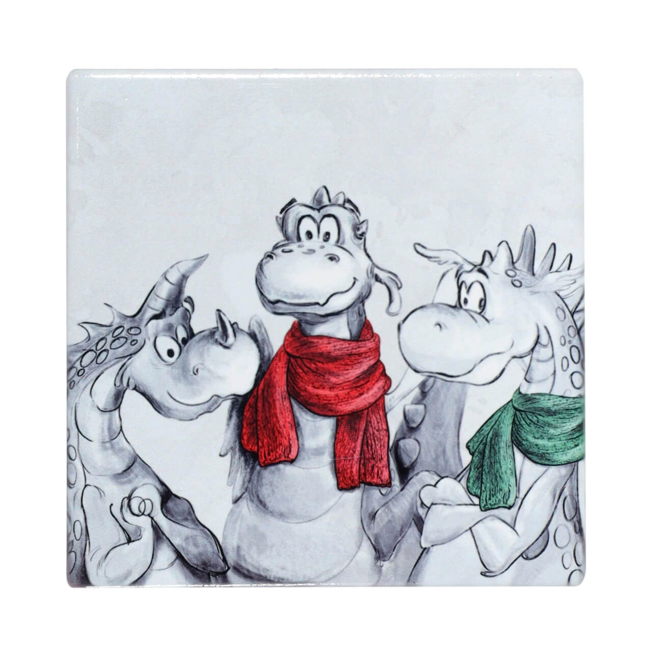 

Подставка под кружку, 11х11 см, керамика/пробка, квадратная, Три дракона, Dragon trio