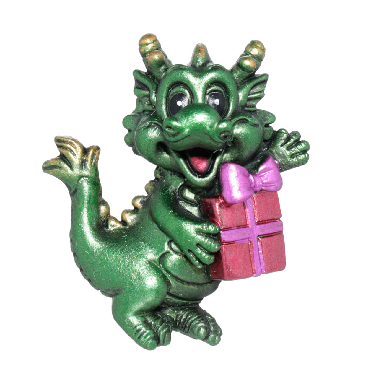

Магнит, 8 см, полирезин, зеленый радужный, Дракон с подарком, Dragon blu