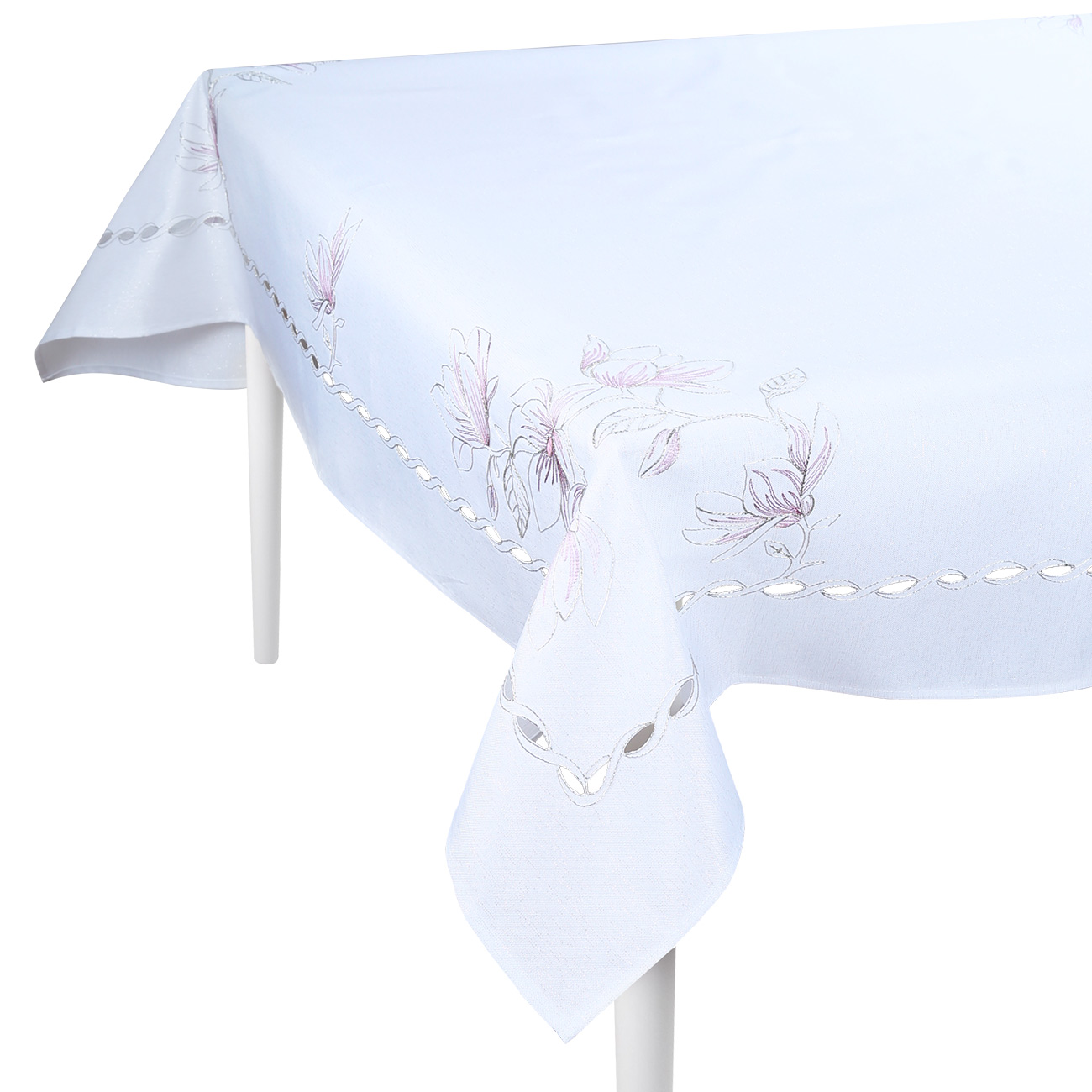 

Скатерть, 170х250 см, полиэстер, белая, Розовые цветы, Magnolia