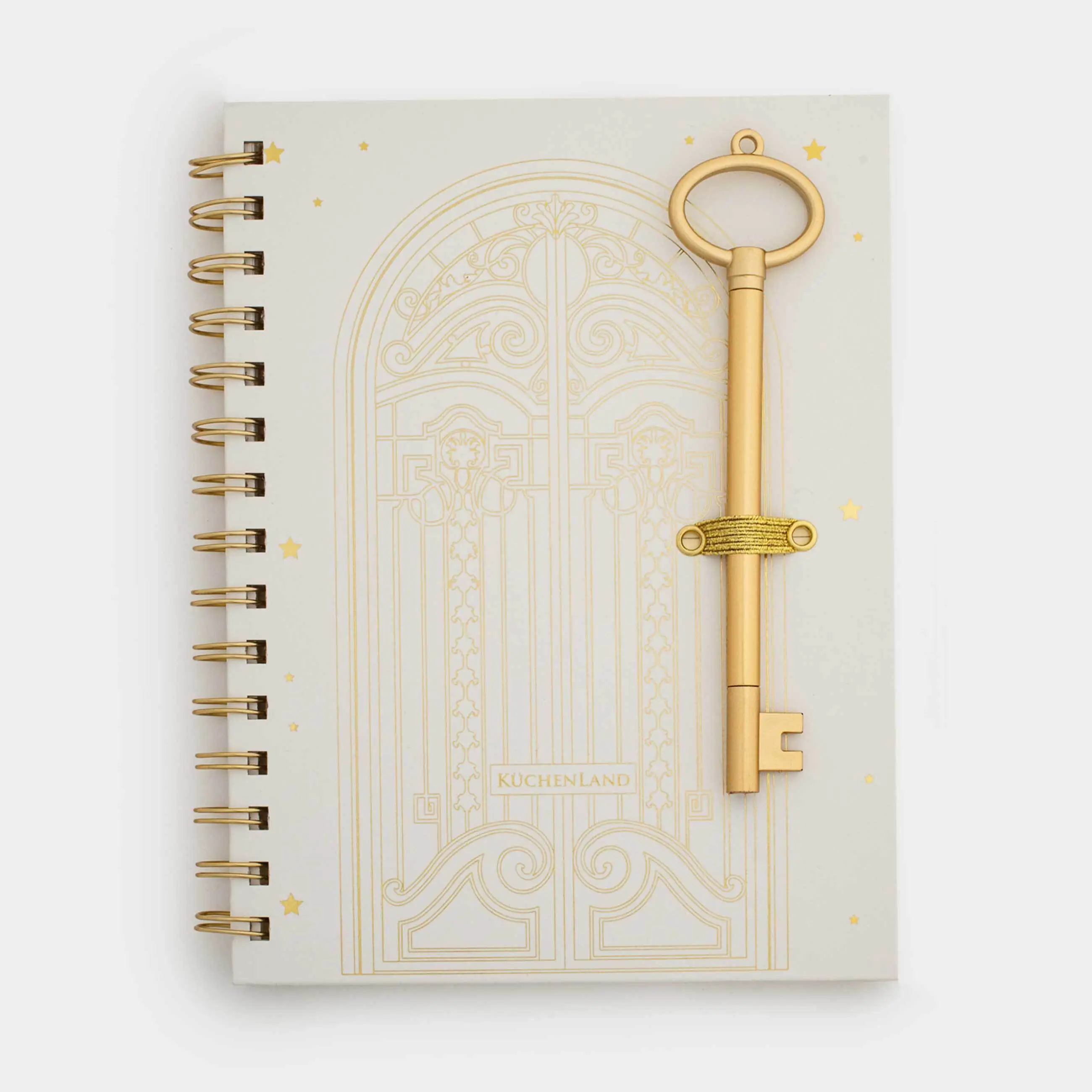 Блокнот для записей, 15х20 см, 80 л, на кольцах, с ручкой, полиуретан, экрю, Stationery gold