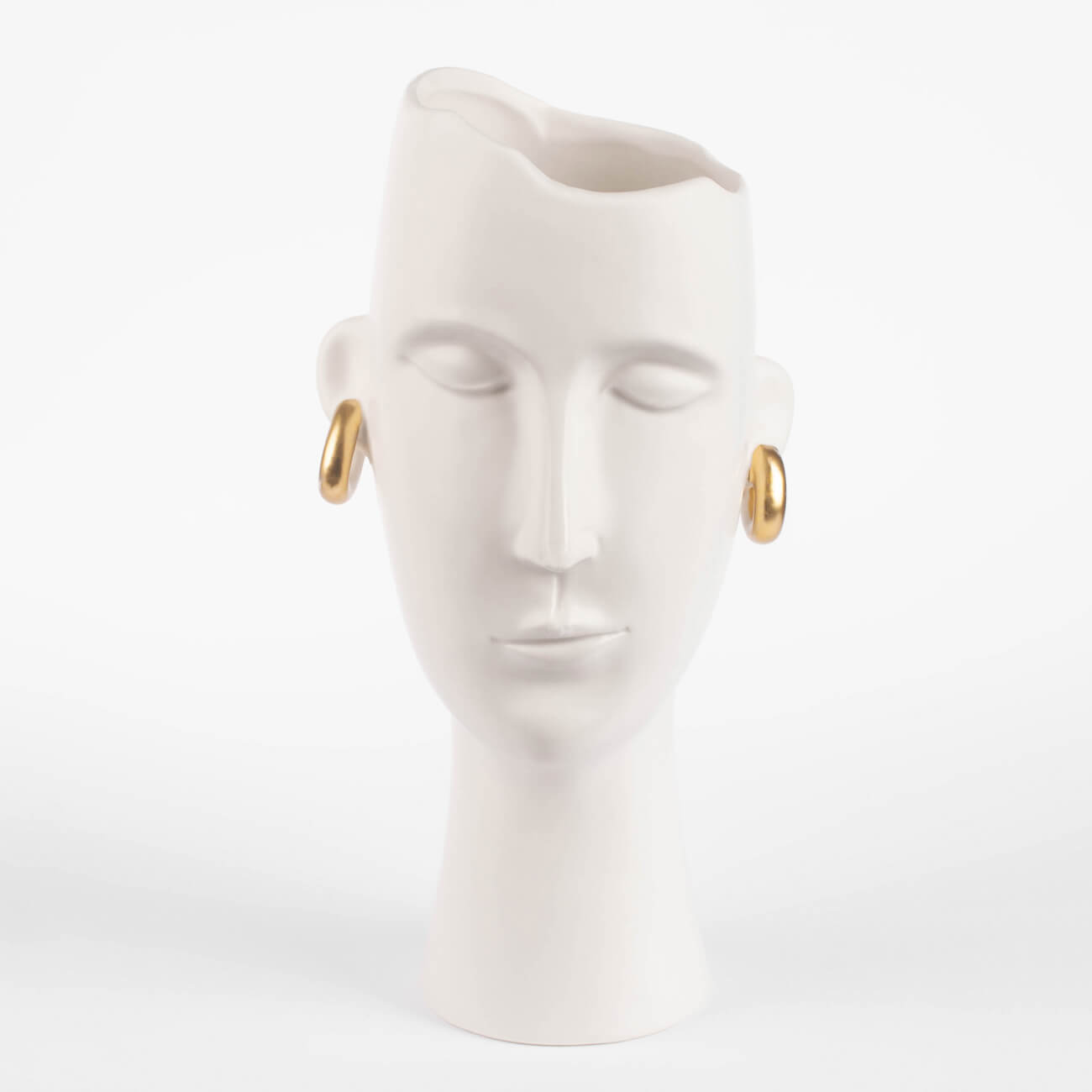 Ваза для цветов, 33 см, декоративная, керамика, белая, Девушка в золотистых сережках, Face