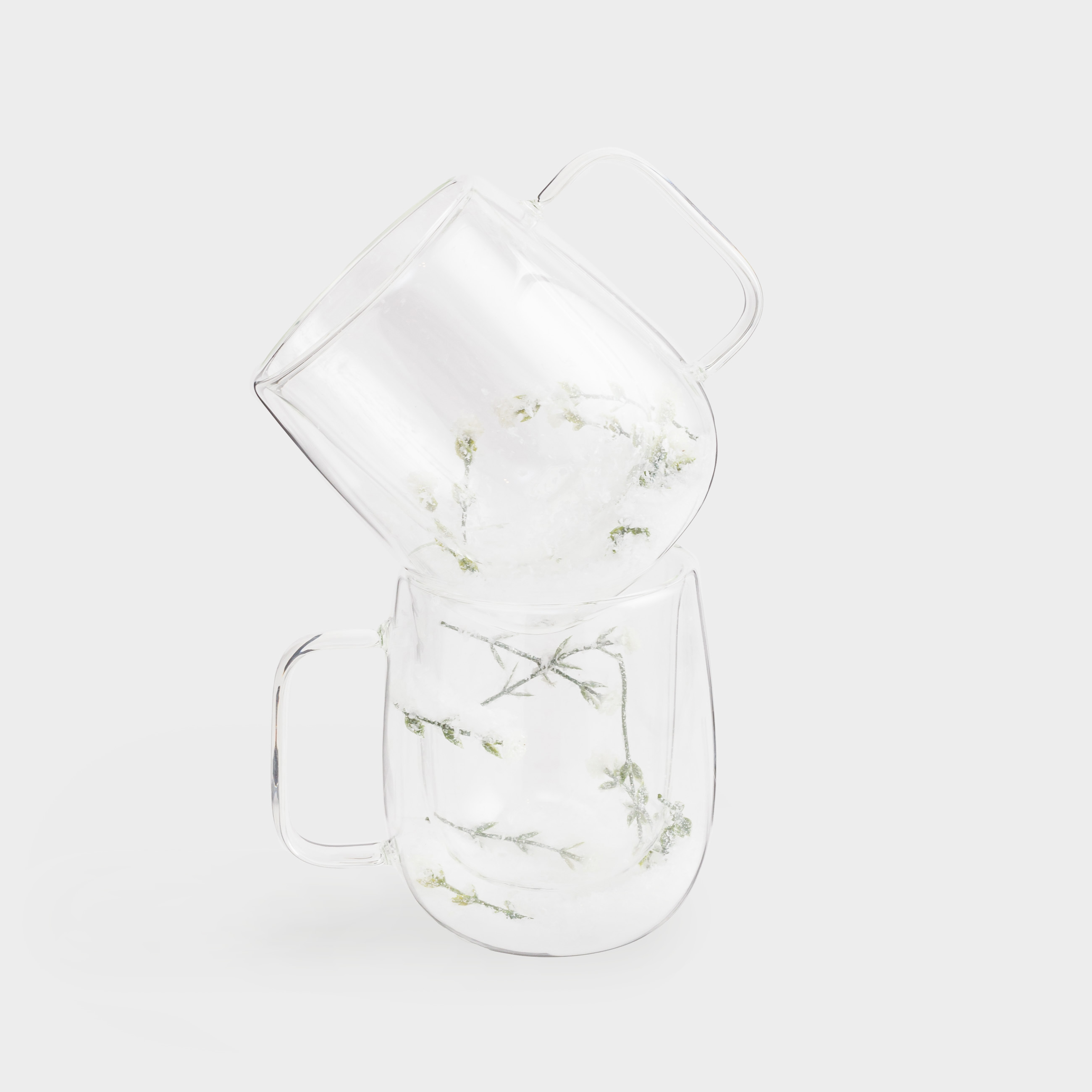 Кружка, 420 мл, 2 шт, стекло Б, с заснеженными ветками внутри, Air decor, image-1