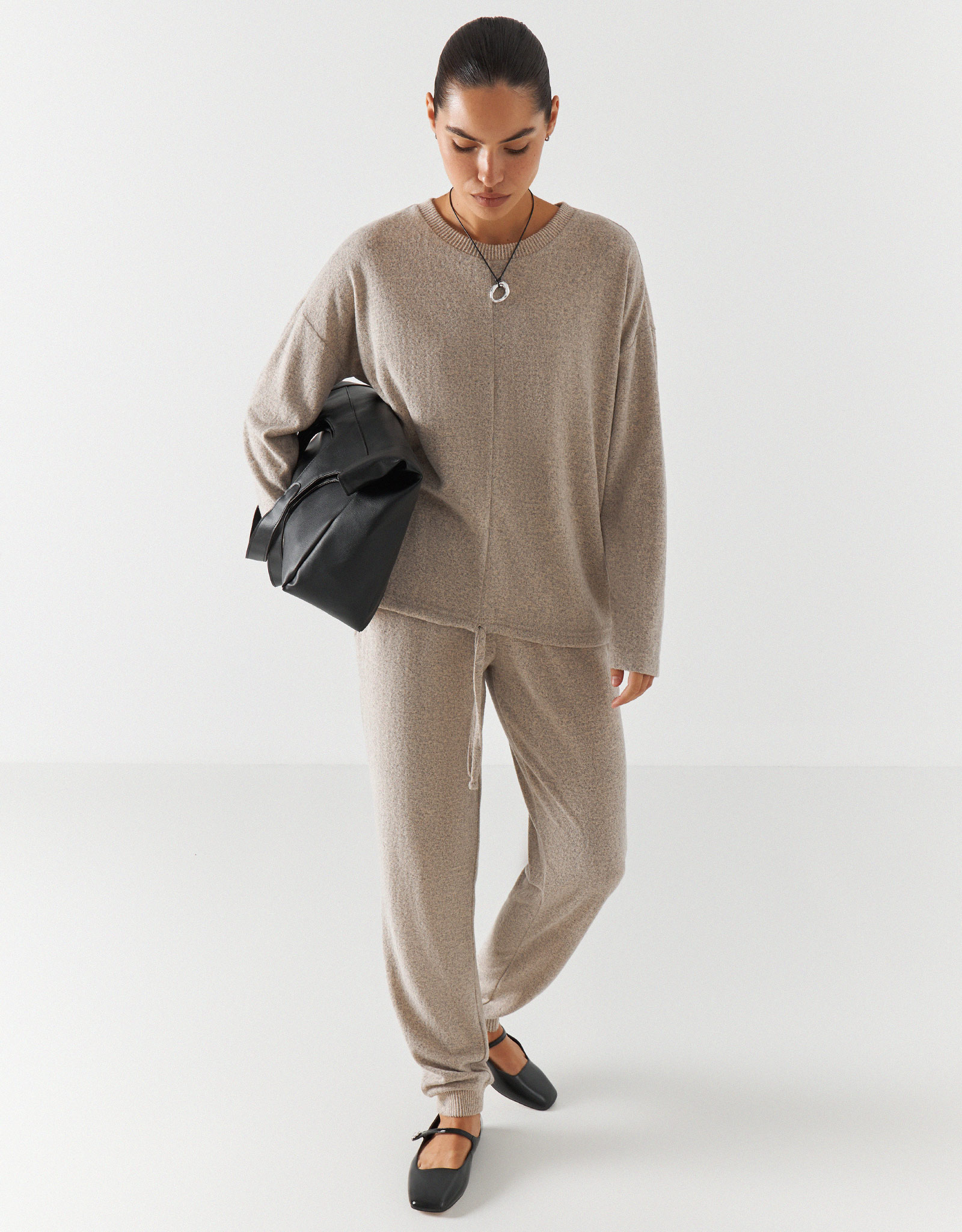 Костюм женский, домашний, с брюками, полиэстер/спандекс, бежевый, Bertha, image-8