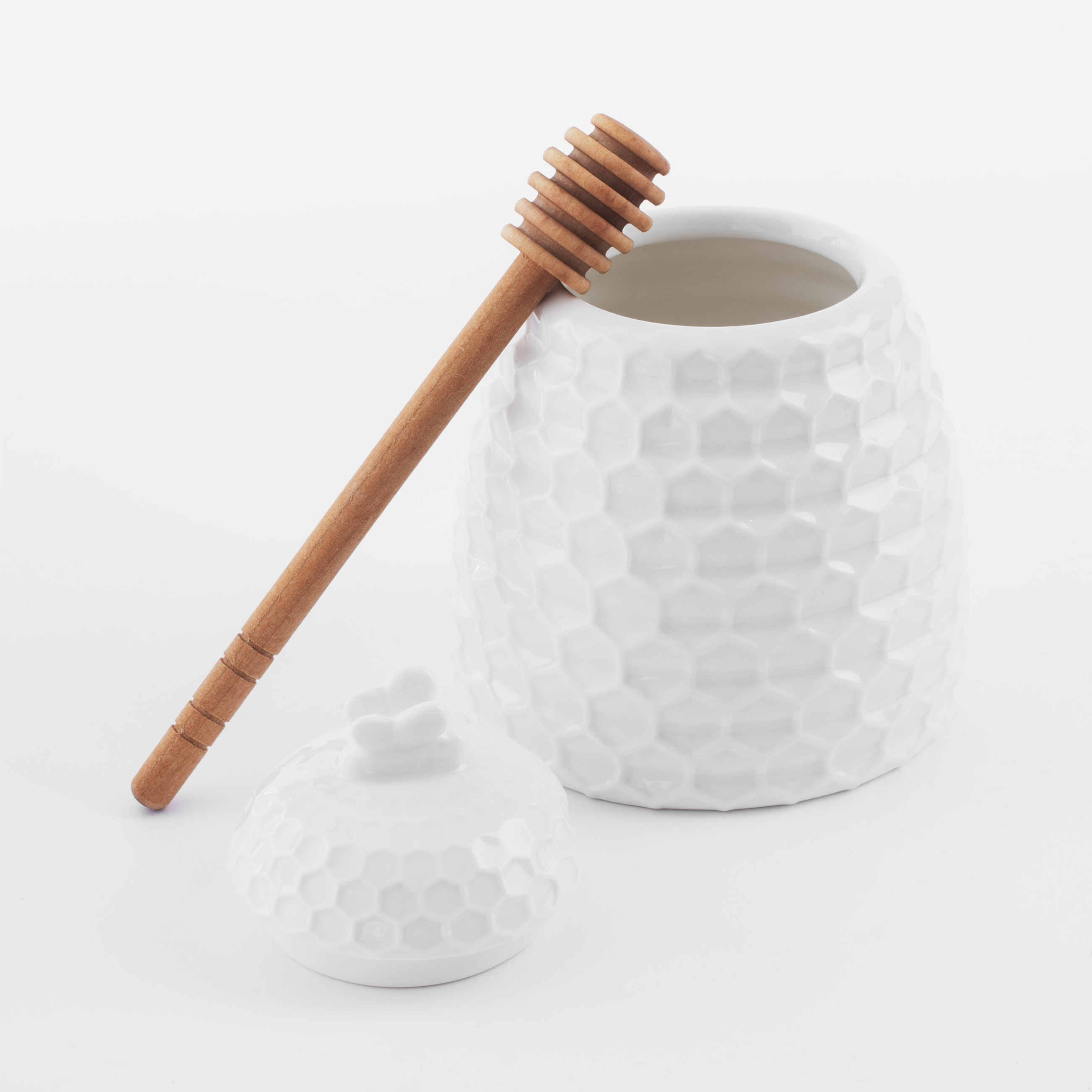 Банка для меда, 400 мл, с ложкой, фарфор P/бамбук, Соты, Honey , image-2