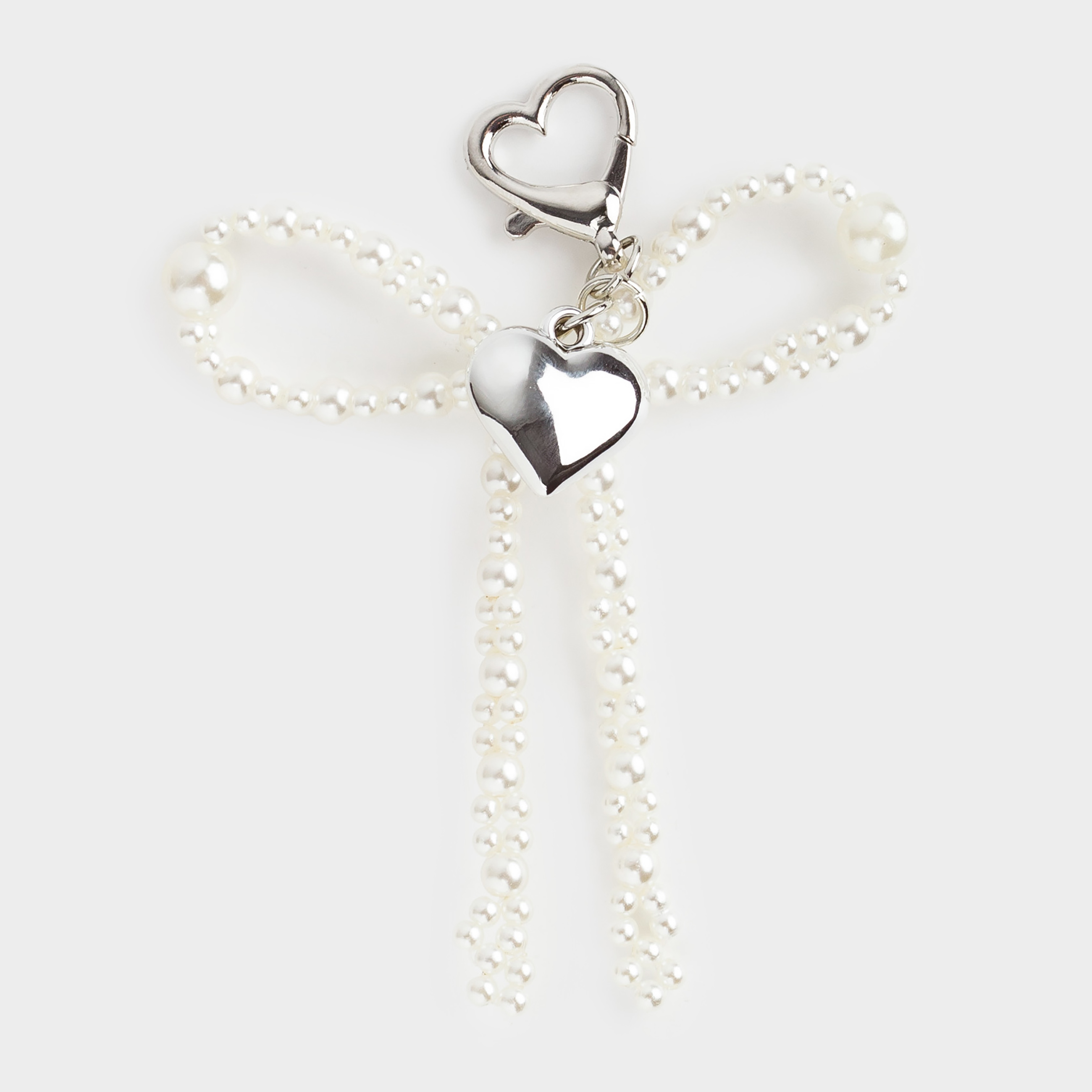 Брелок, 9 см, акрил/металл, серебристый, Сердце и бусины, Pearl heart