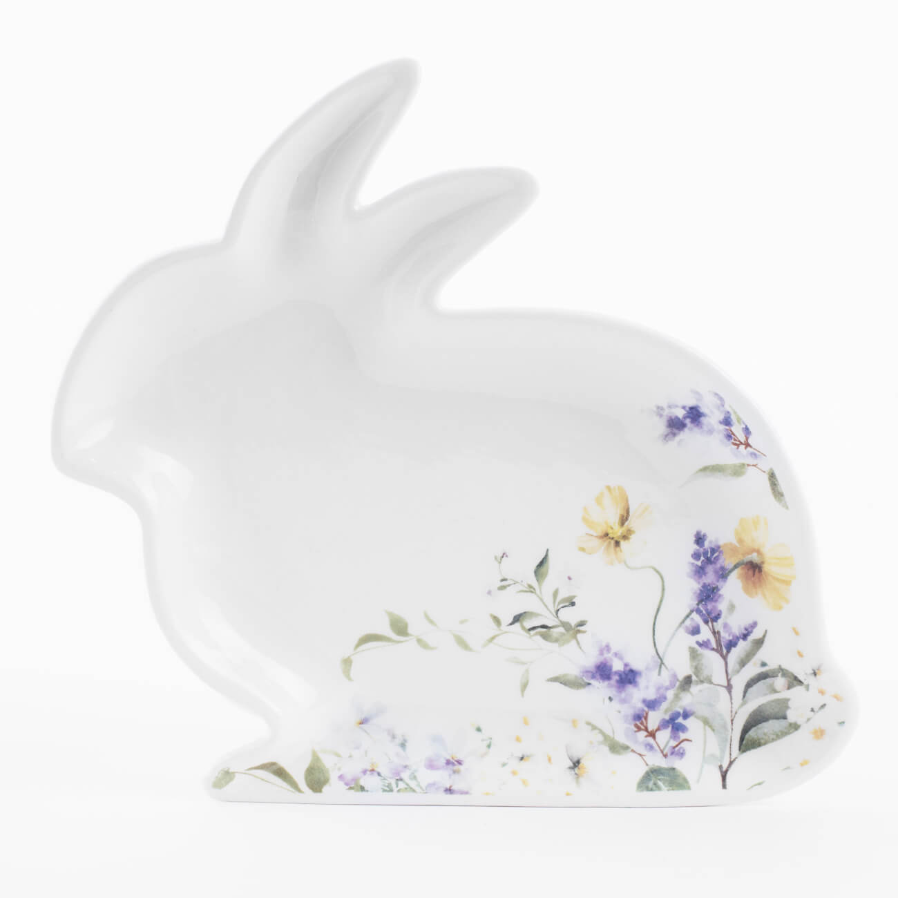 блюдо для закусок 31х16 см с пиалой для соуса керамика молочное кролик natural easter Блюдо, 22х21 см, керамика, белое, Кролик и цветы, Easter