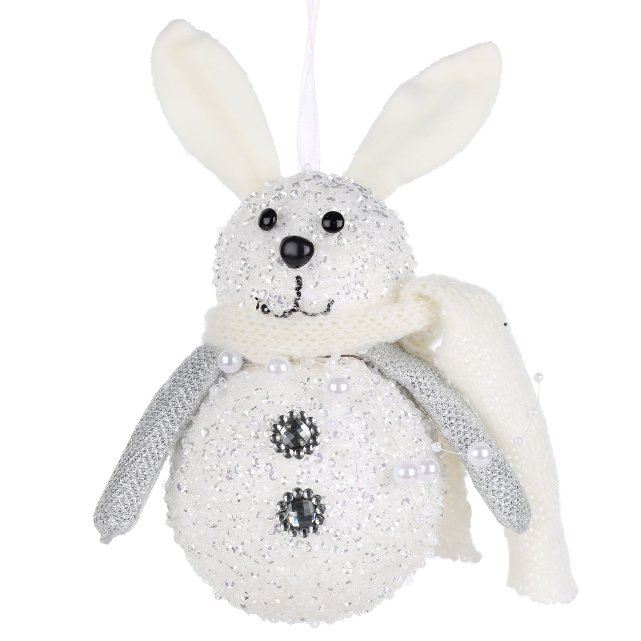 

Игрушка елочная, 19 см, пенопласт/полиэстер, белая, Заяц в шарфе, Rabbit
