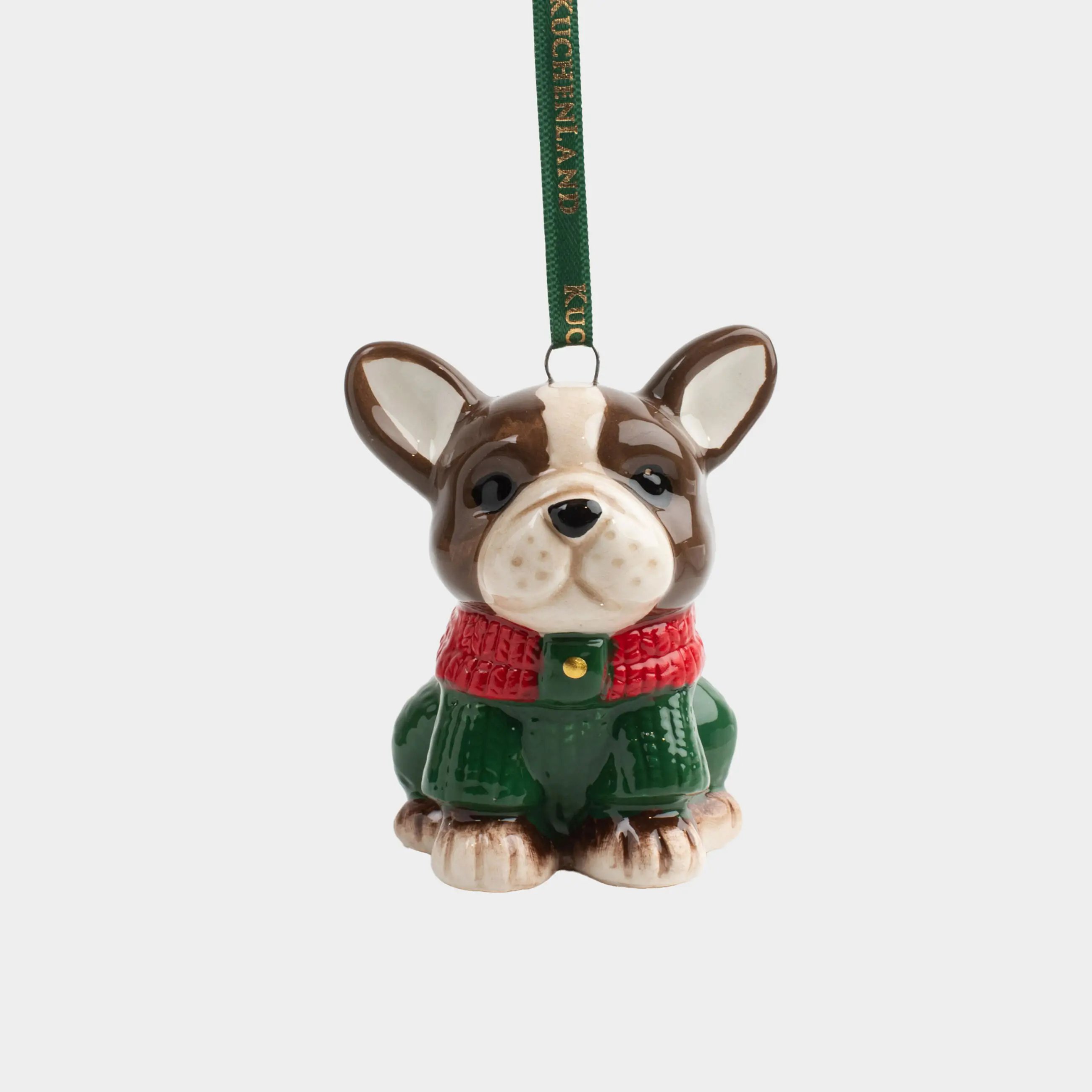 Игрушка елочная, 7 см, керамика, Французский бульдог в свитере, Figure christmas