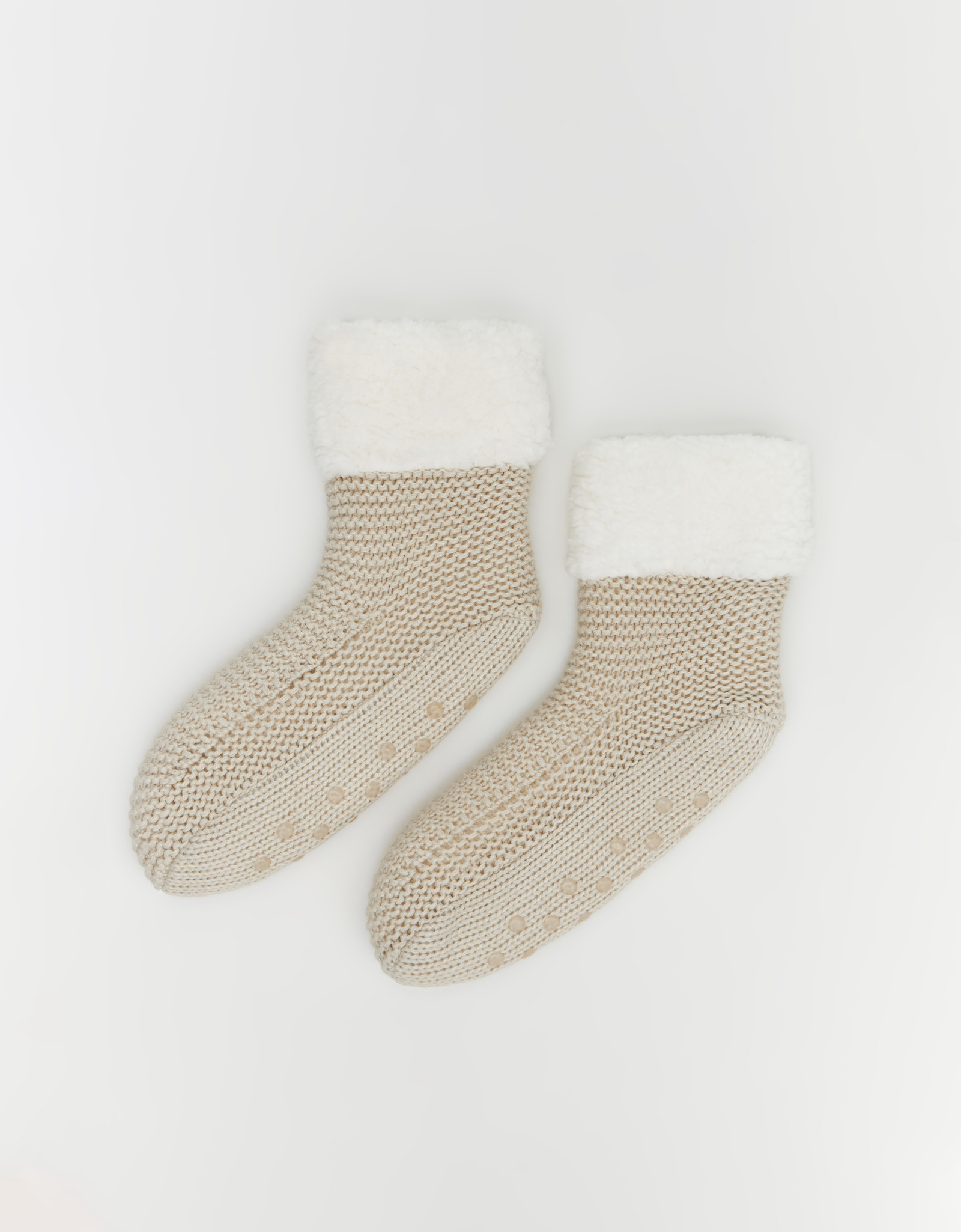 Носки женские, домашние, акрил/искусственный мех, бежевые, Knitted soft, image-0