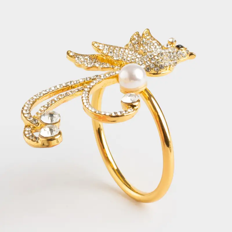Кольцо для салфеток, 6 см, металл, золотистое, Птица и жемчужина, Paradise birds ,image-0