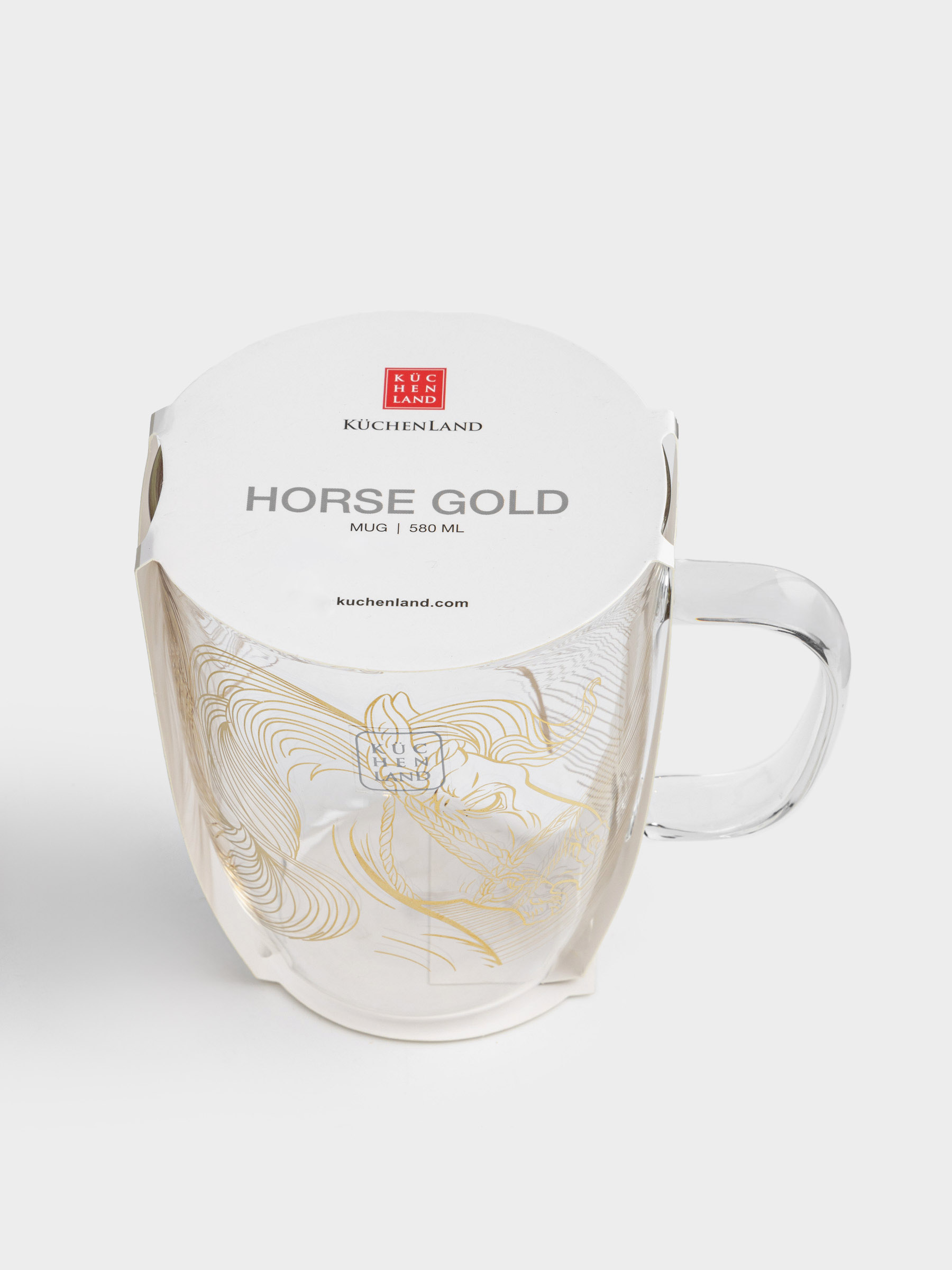 Кружка, 580 мл, стекло Б, золотистая, Лошади, Horse gold, image-4