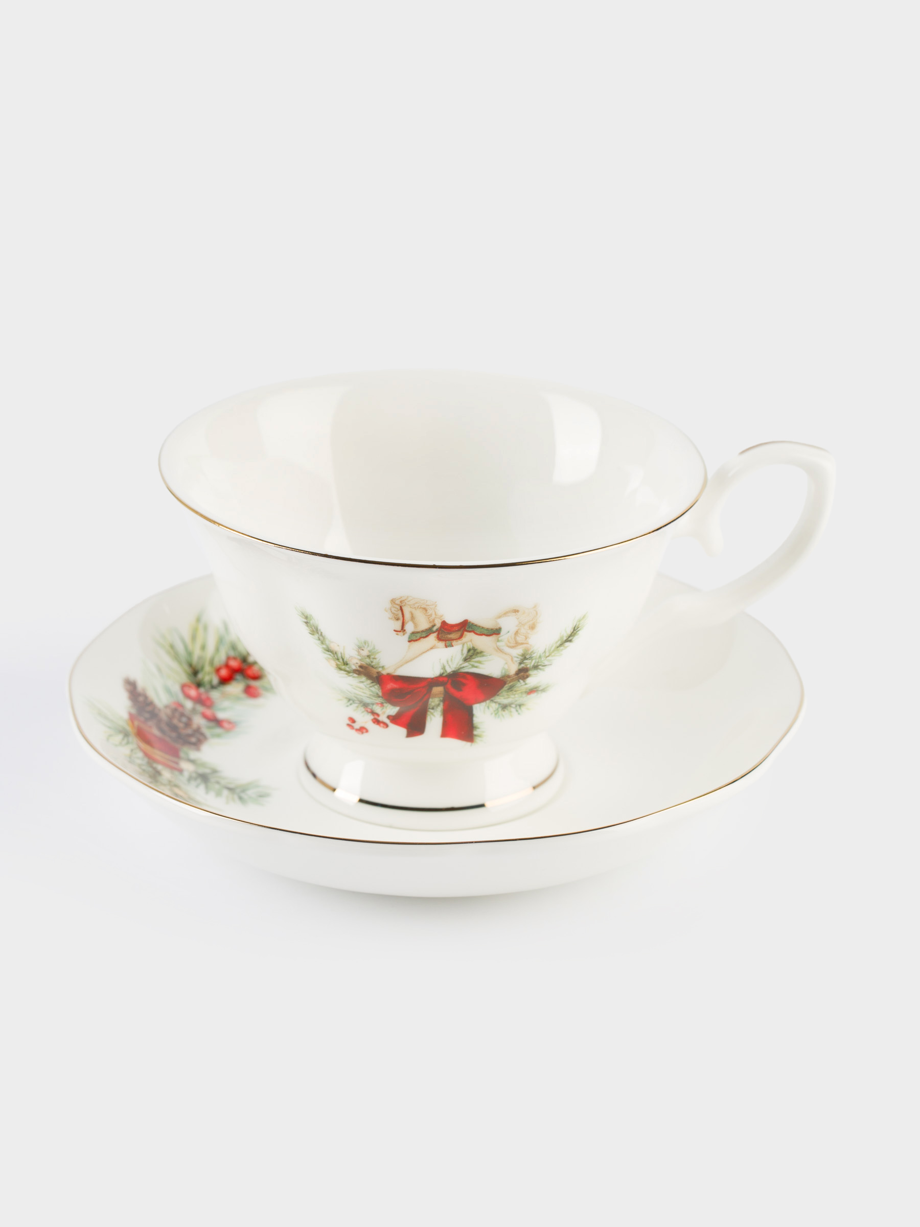 Пара чайная, 1 перс, 2 пр, 180 мл, фарфор F, белая, Лошадка с бантом, Christmas miracle classic, image-1