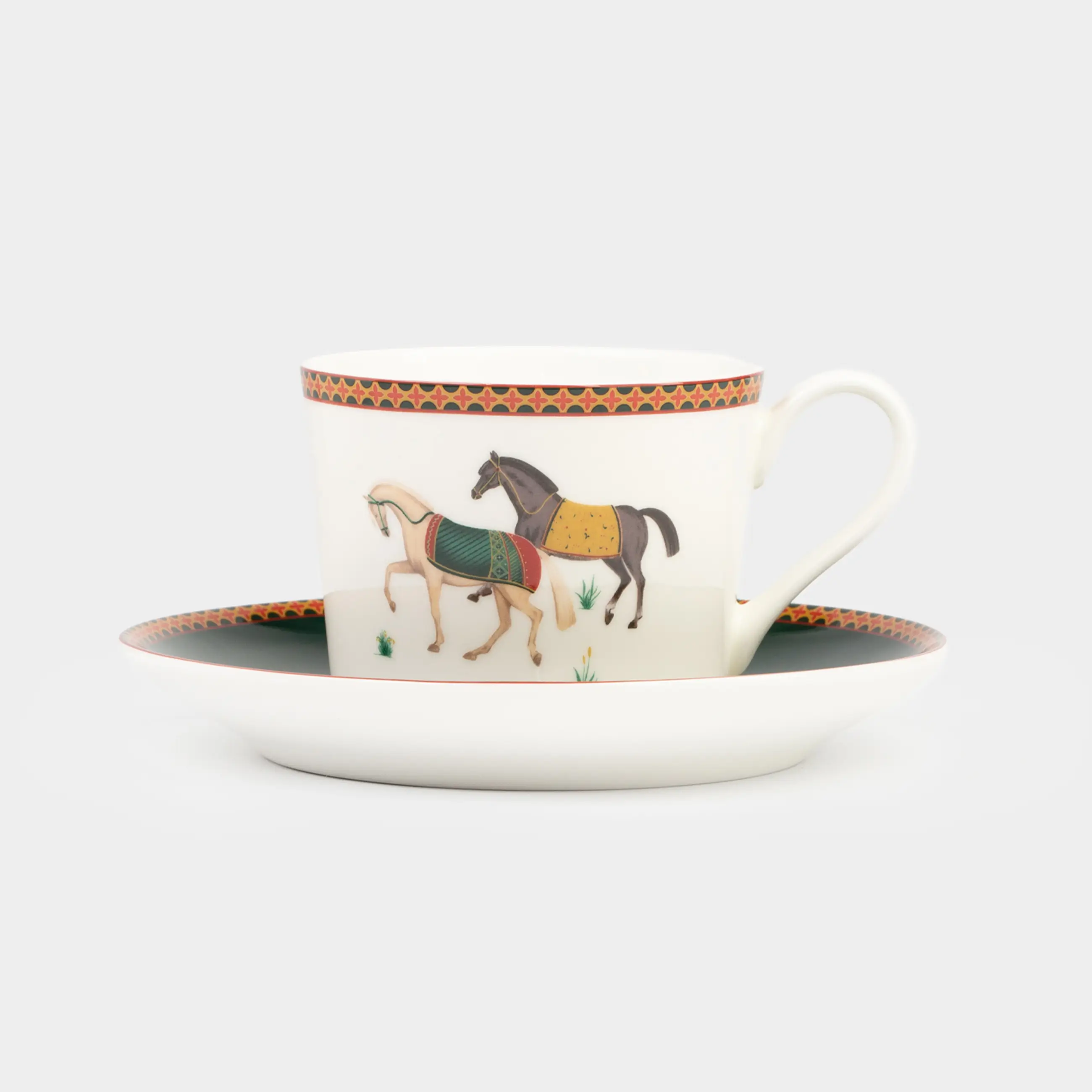 Пара чайная, 1 перс, 2 пр, 250 мл, фарфор F, зеленая, Кони, Blue wind