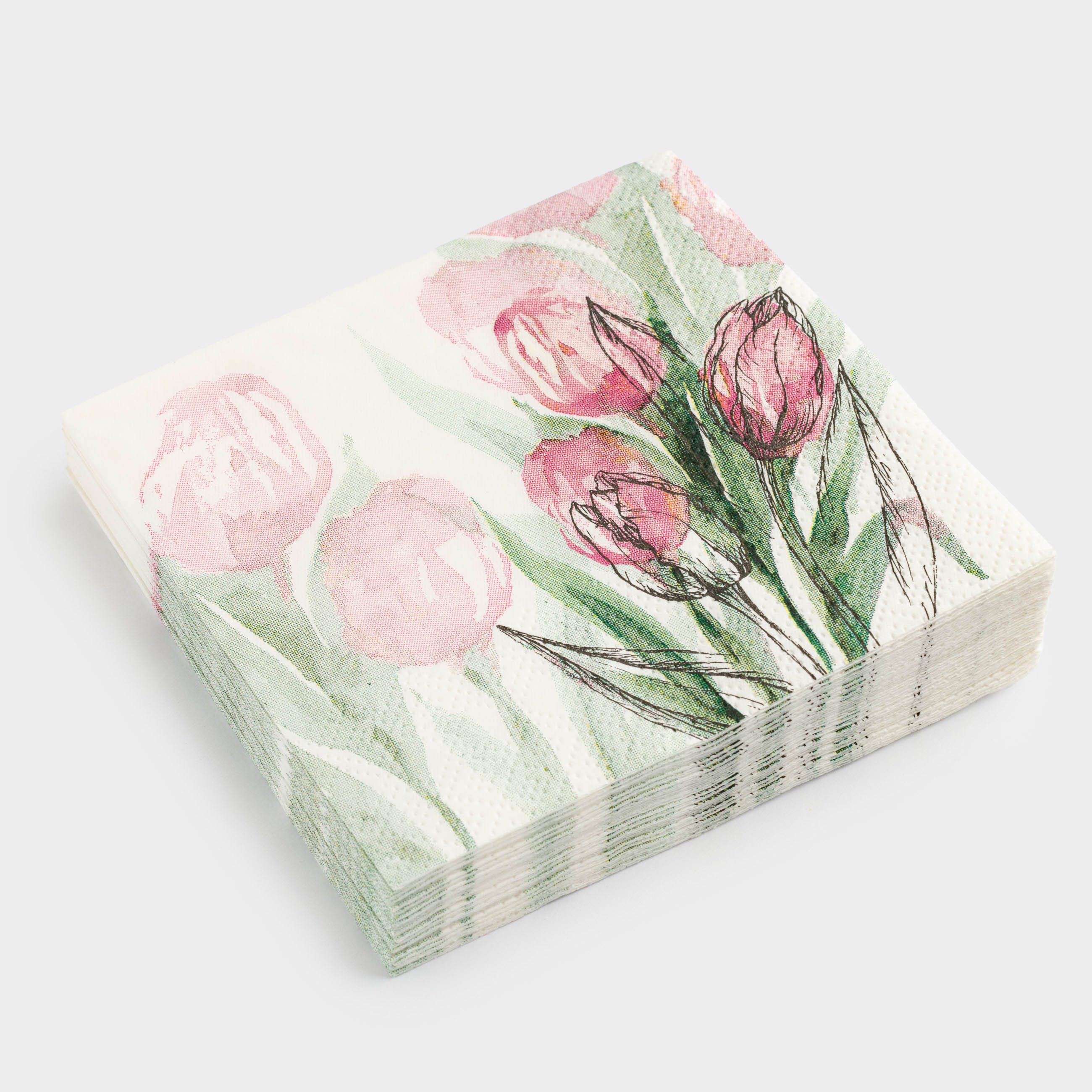 Салфетки бумажные, 21х21 см, 20 шт, квадратные, белые, Тюльпаны, Tulip garden, image-0