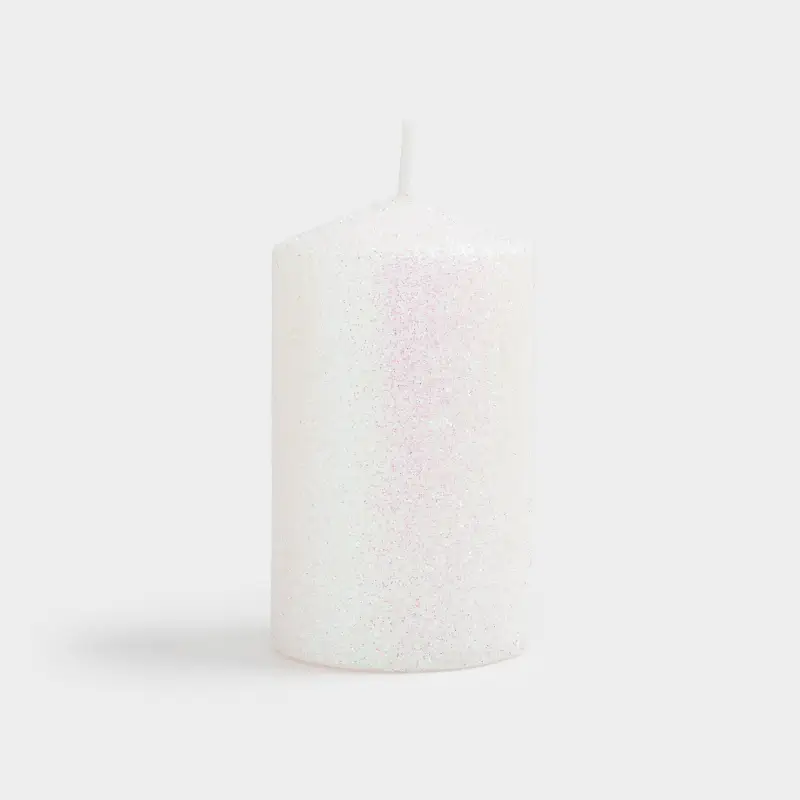 Свеча, 8 см, цилиндрическая, с блестками, белая, Sparkly candle, image-0