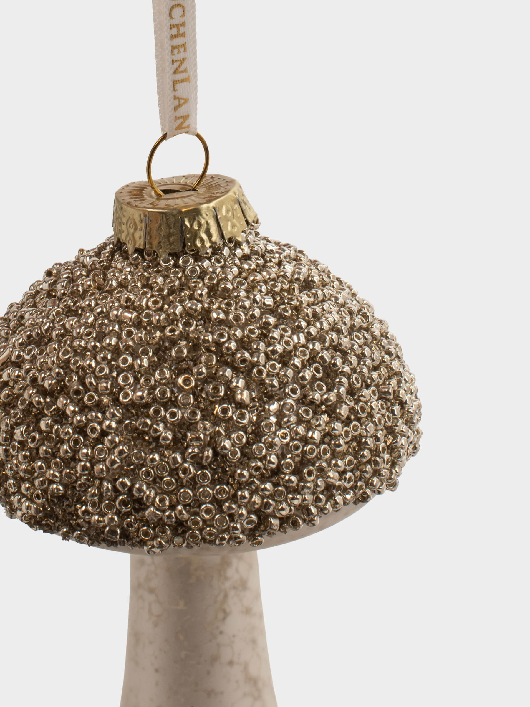 Игрушка елочная, 8х9 см, стекло, с блестками, шампань, Гриб, Figure sparkle, image-1