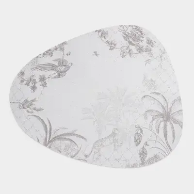 Салфетка под приборы, 37х45 см, ПВХ, фигурная, светло-серая, Джунгли, Rock print