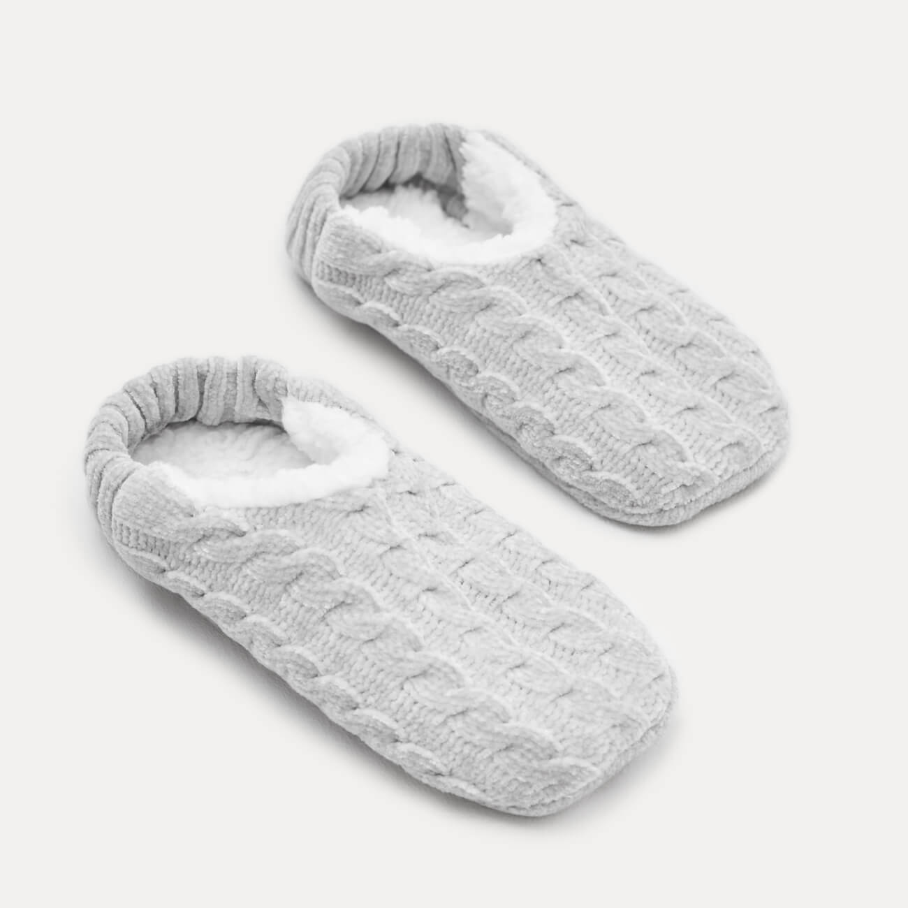 

Носки женские, домашние, р. 36-38, шенилл/шерпа, серые, Косы, Knitted soft