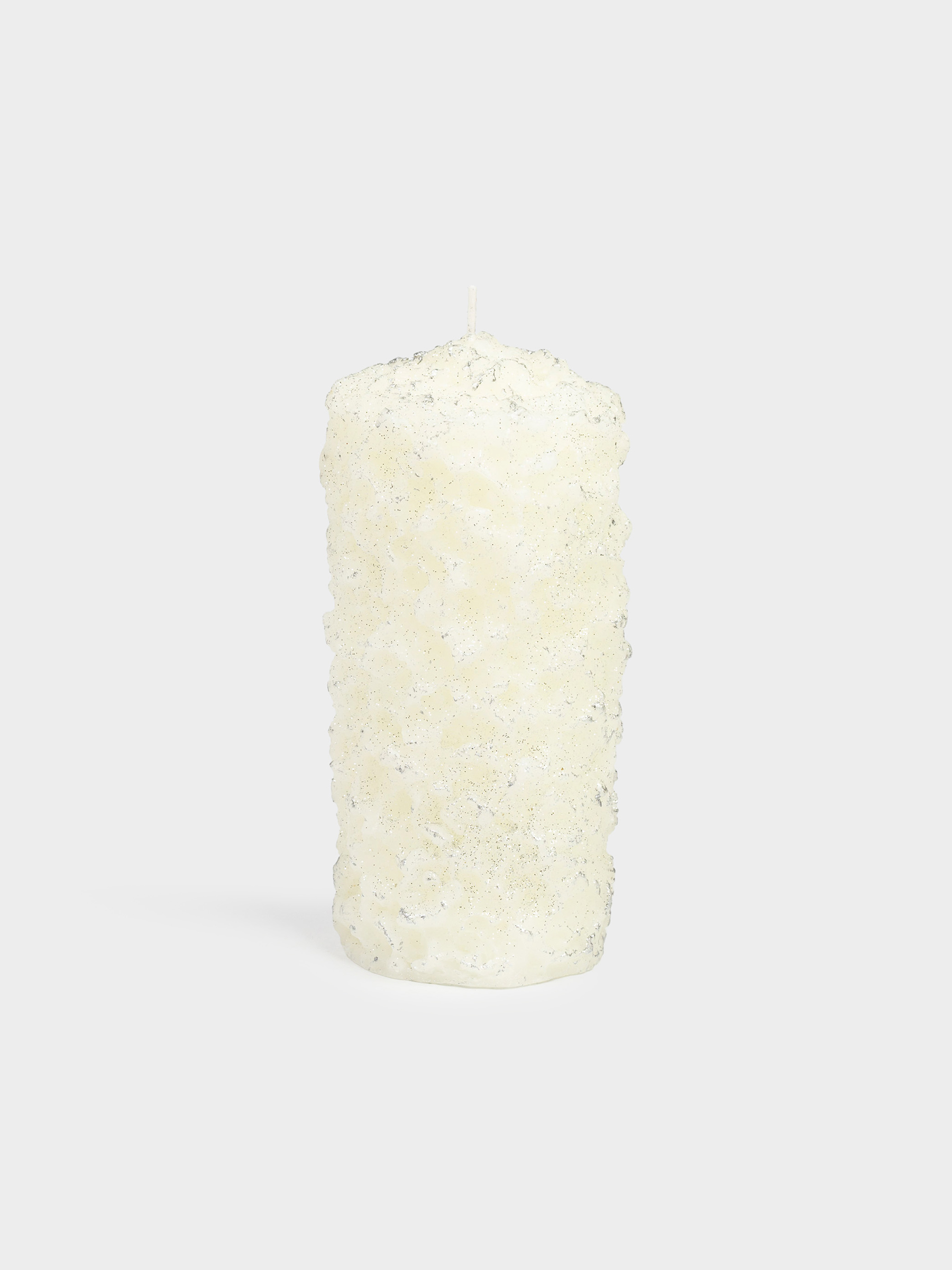 Свеча, 8х16 см, молочно-серебристая, Застывший снег, Snowy candle, image-1